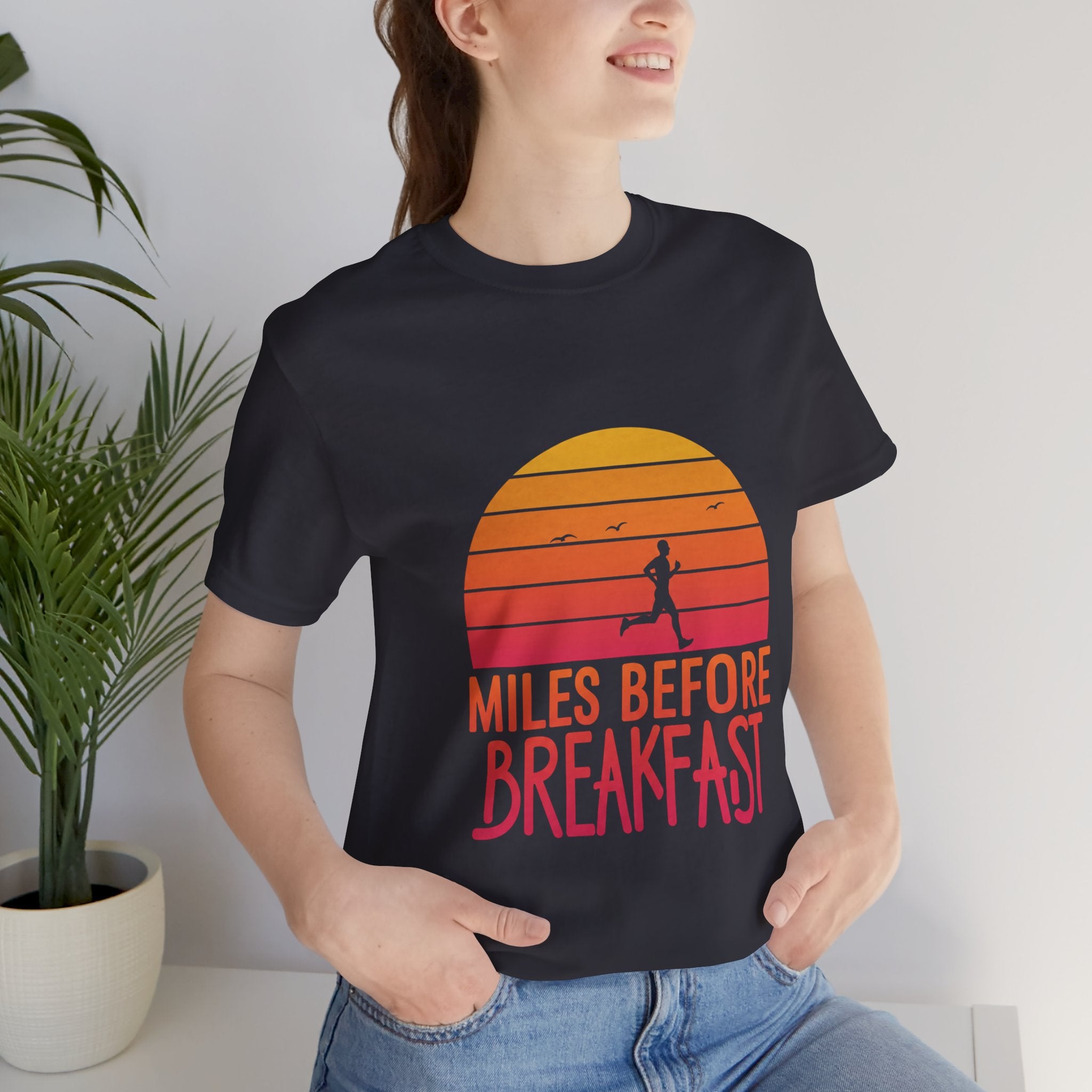Miles Before Breakfast Bold - Typography Runner Tee - Morning Motivation Shirt