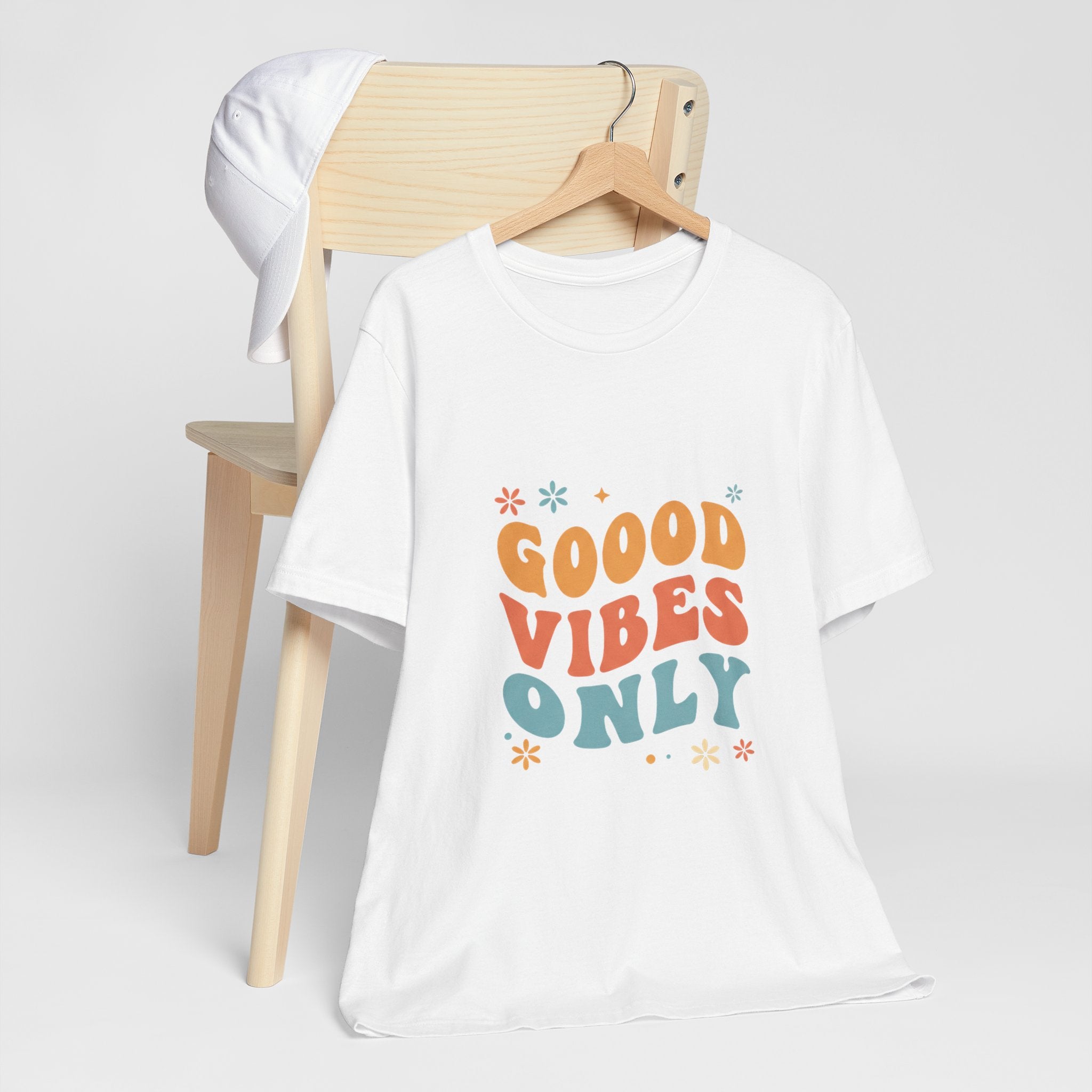 Good Vibes Only Retro - 70s Rainbow Design Tee - Groovy Positive Shirt
