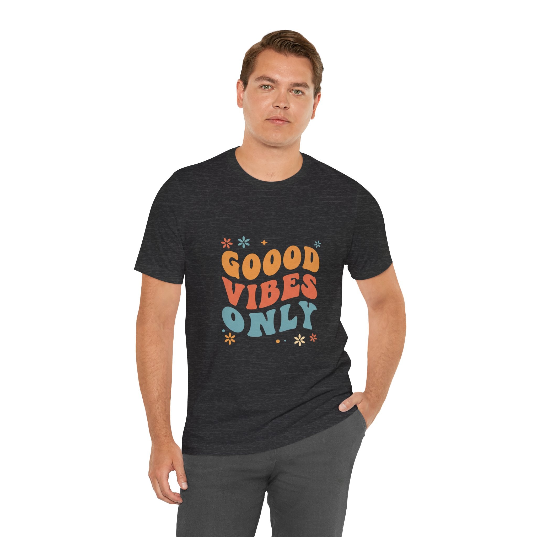 Good Vibes Only Retro - 70s Rainbow Design Tee - Groovy Positive Shirt