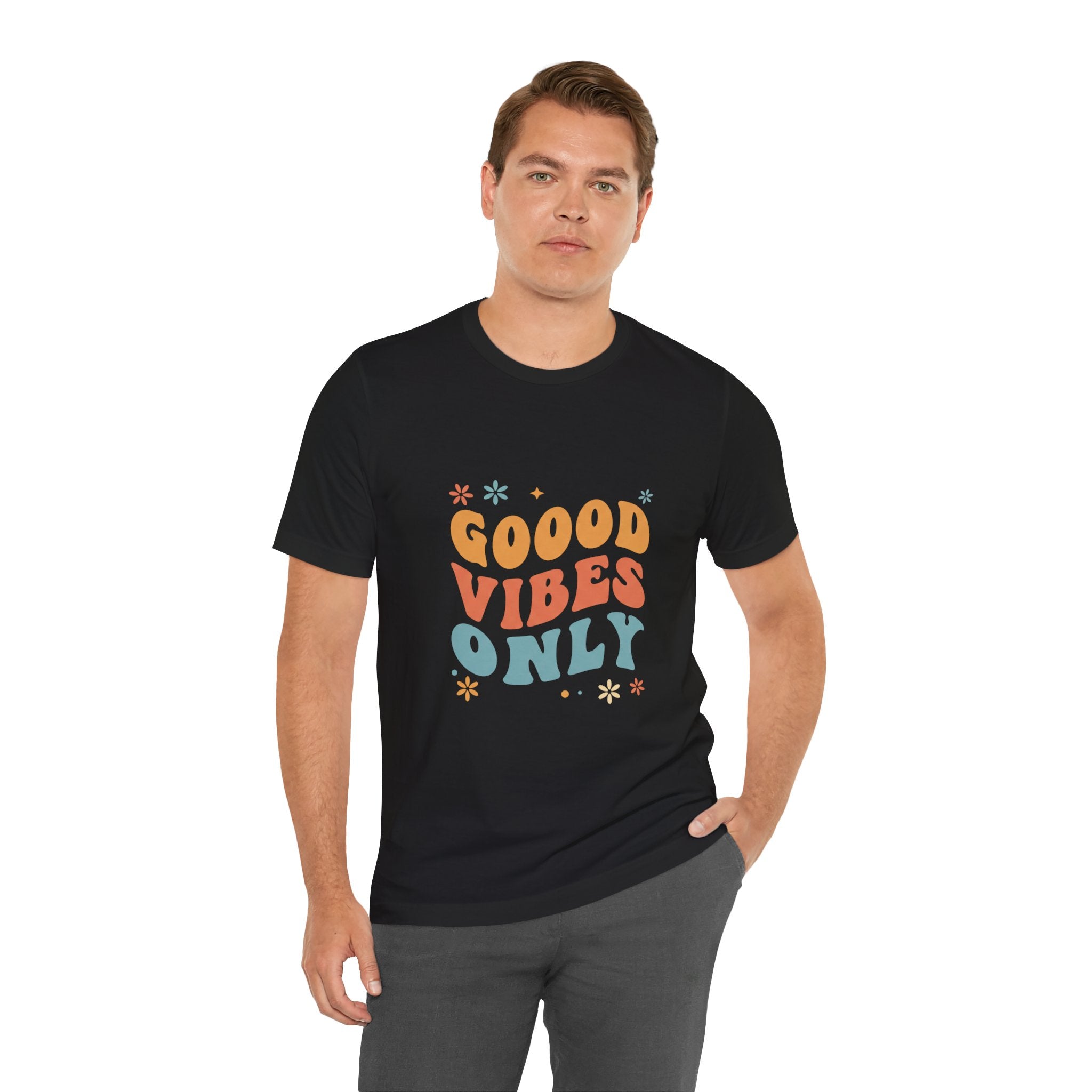 Good Vibes Only Retro - 70s Rainbow Design Tee - Groovy Positive Shirt