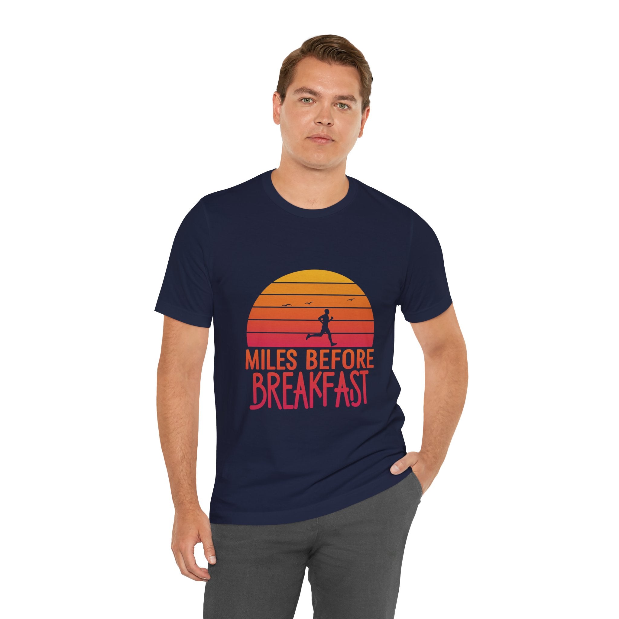 Miles Before Breakfast Bold - Typography Runner Tee - Morning Motivation Shirt