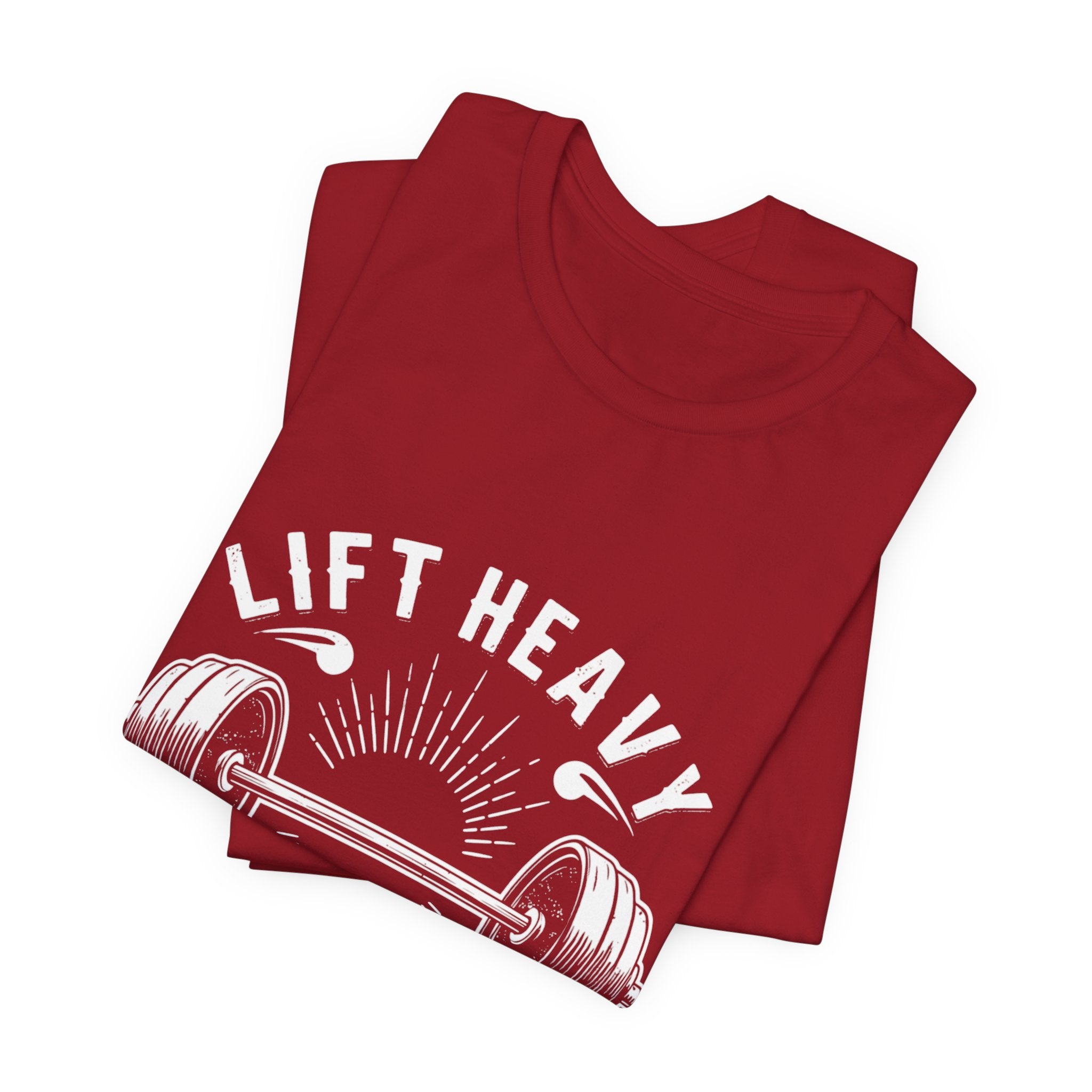 Lift Heavy Live Happy Rays - Sunburst Barbell Tee - Strength Happiness Shirt