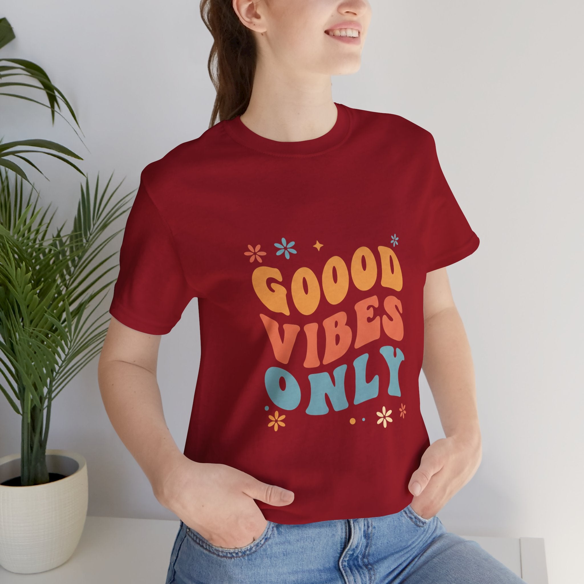 Good Vibes Only Retro - 70s Rainbow Design Tee - Groovy Positive Shirt