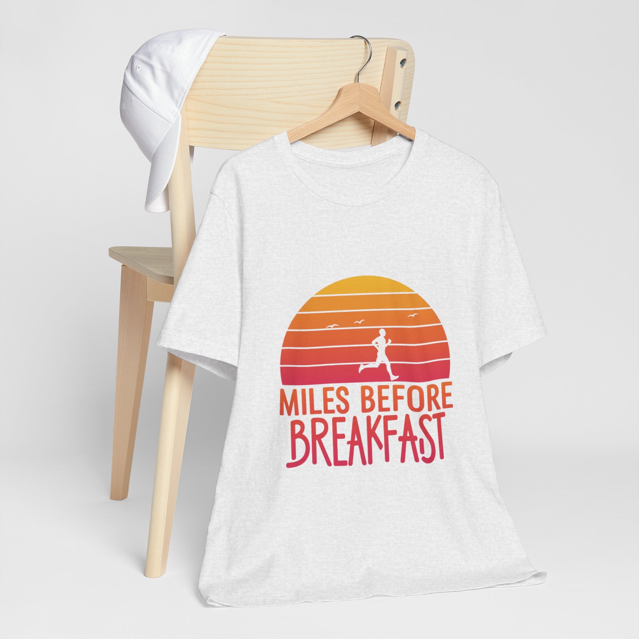 Miles Before Breakfast Bold - Typography Runner Tee - Morning Motivation Shirt