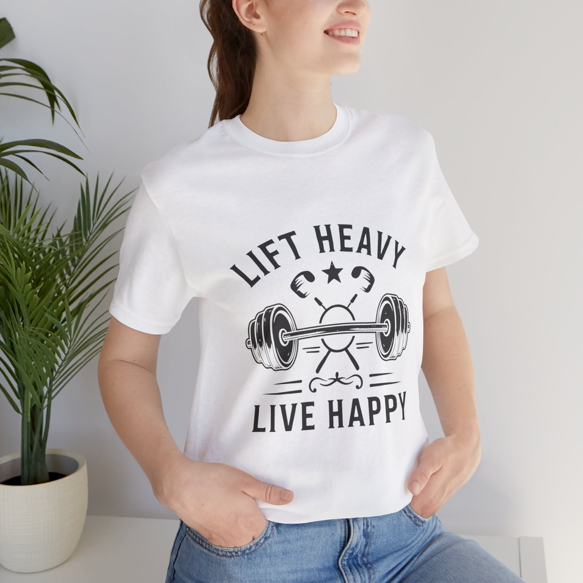 Lift Heavy Live Happy Barbell - Detailed Weight Design - Powerlifting Tee