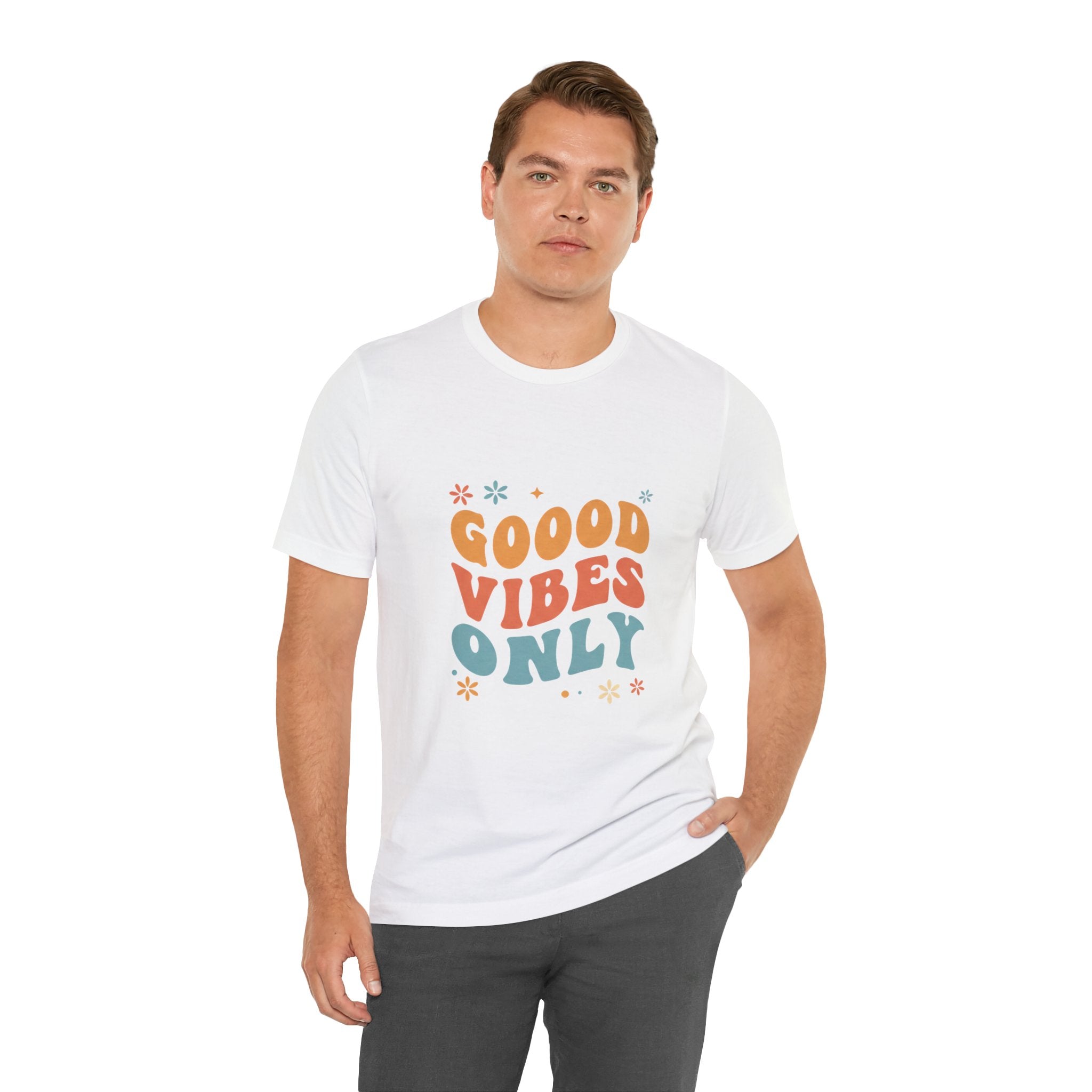 Good Vibes Only Retro - 70s Rainbow Design Tee - Groovy Positive Shirt