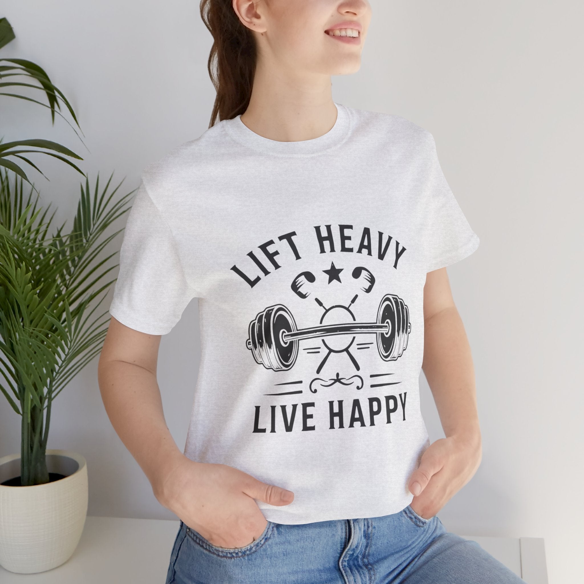 Lift Heavy Live Happy Barbell - Detailed Weight Design - Powerlifting Tee