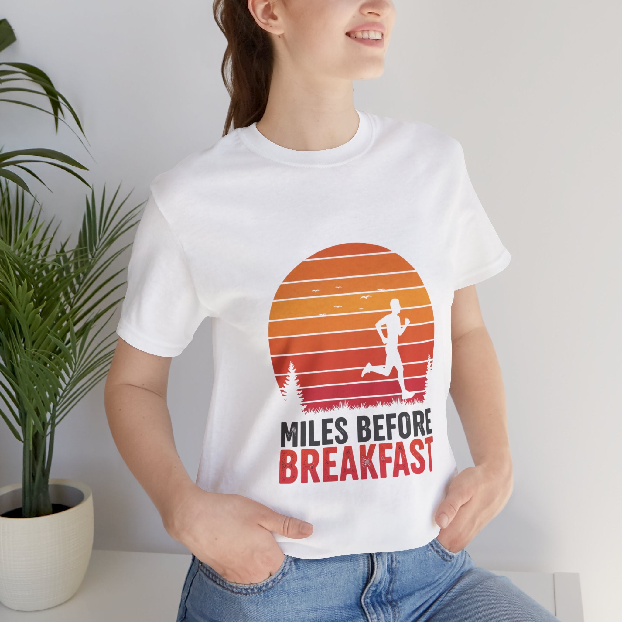 Miles Before Breakfast Sunset - Person Runner Silhouette - Morning Run Tee