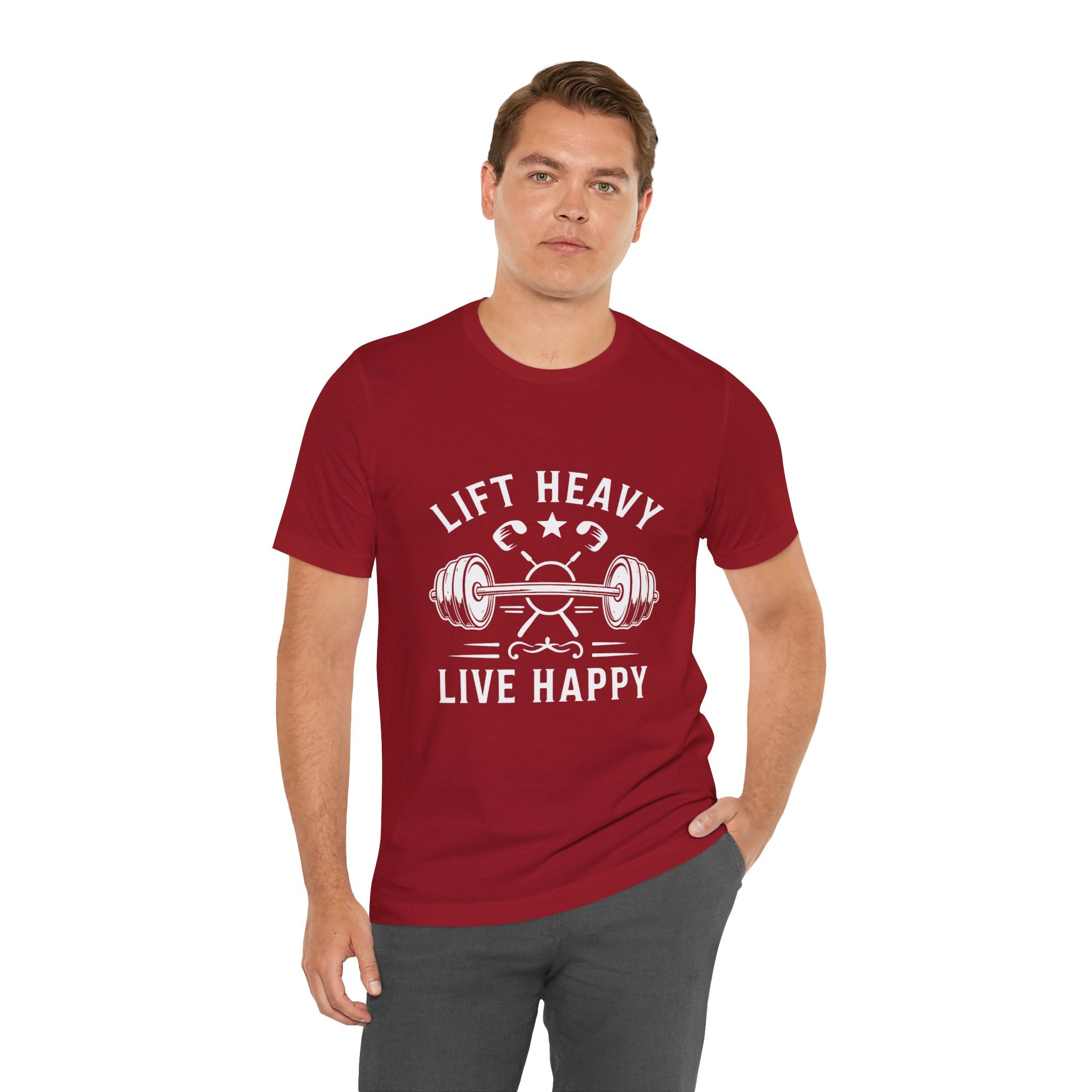 Lift Heavy Live Happy Barbell - Detailed Weight Design - Powerlifting Tee