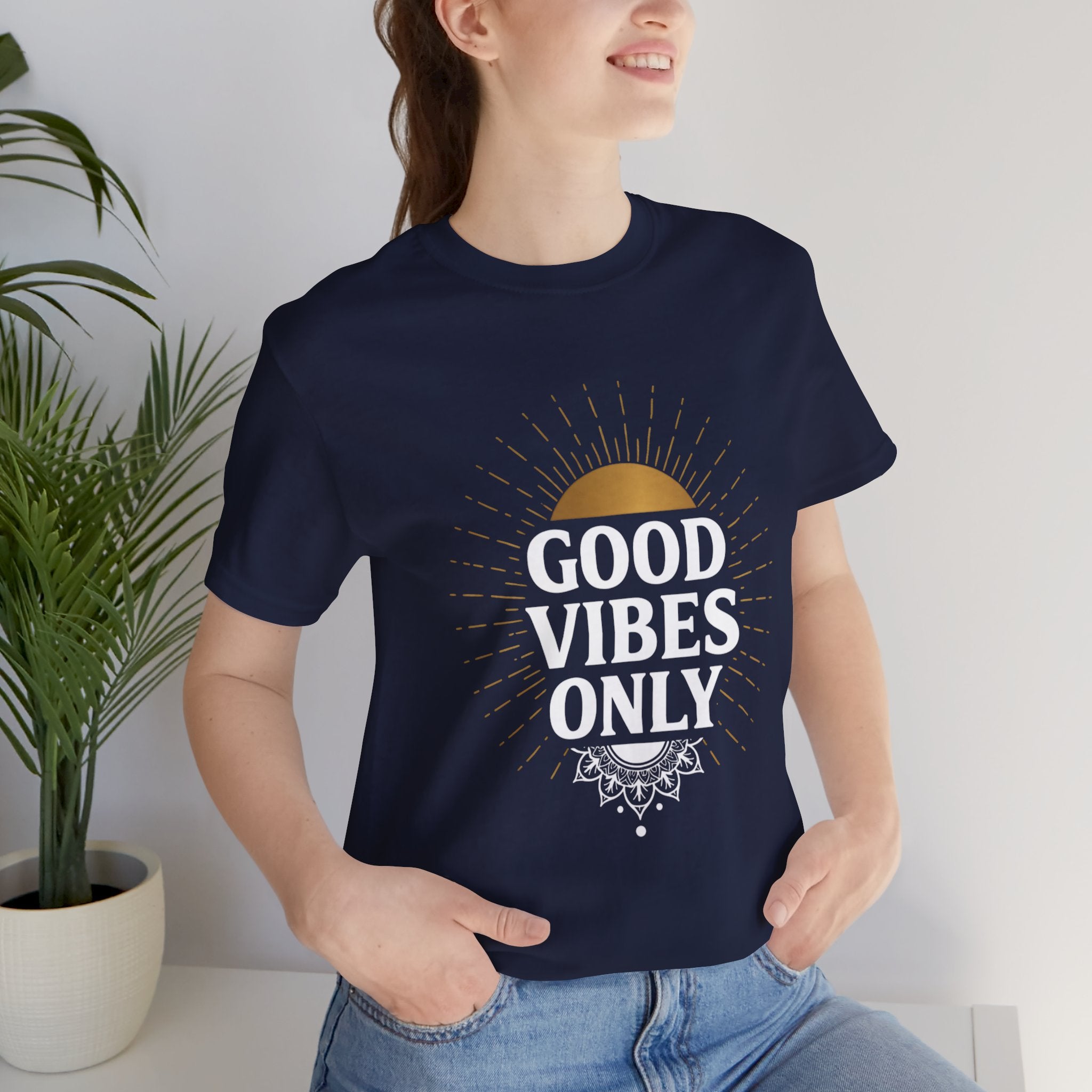 Good Vibes Only Sunrise - Mandala Sun Design Tee - Positive Energy Shirt