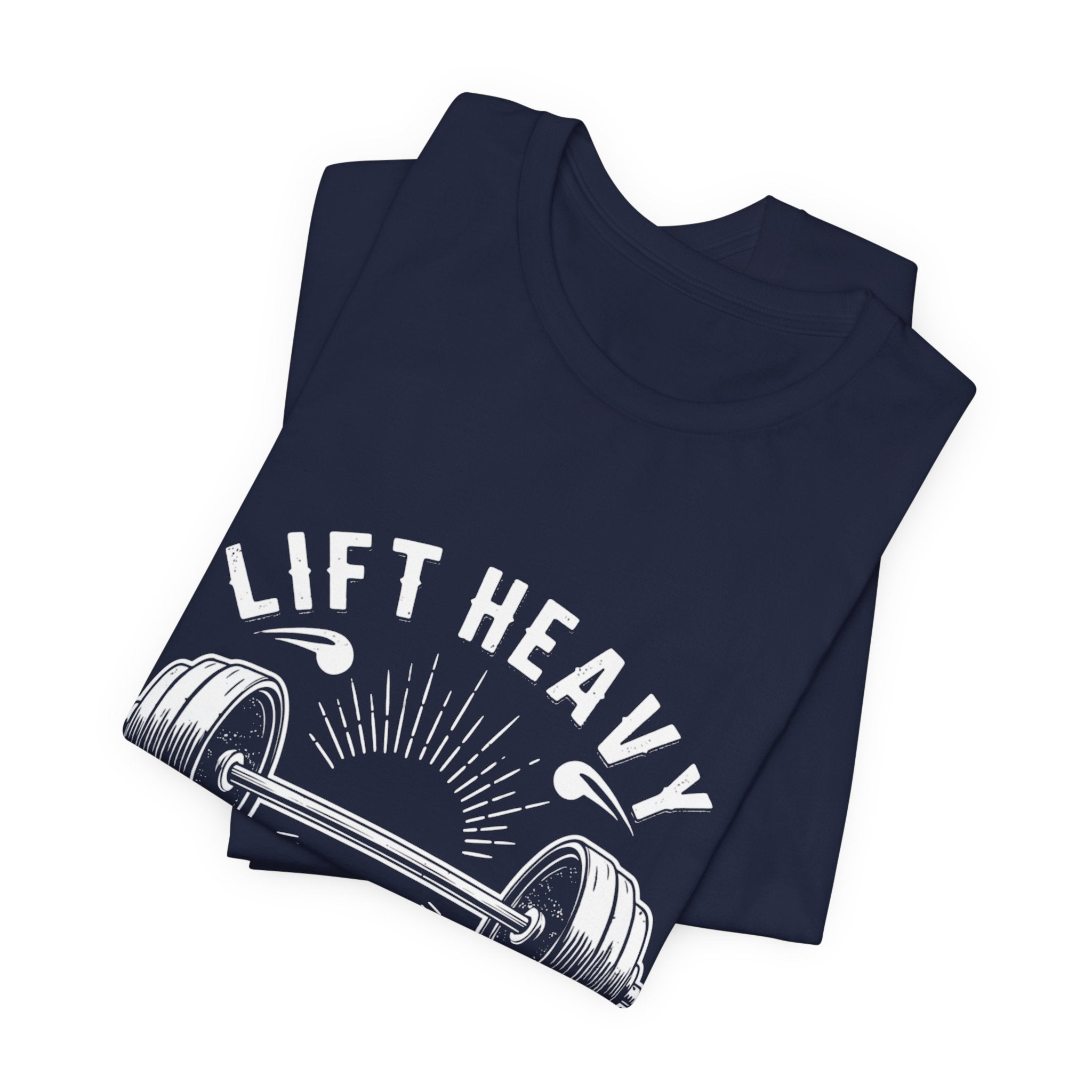 Lift Heavy Live Happy Rays - Sunburst Barbell Tee - Strength Happiness Shirt