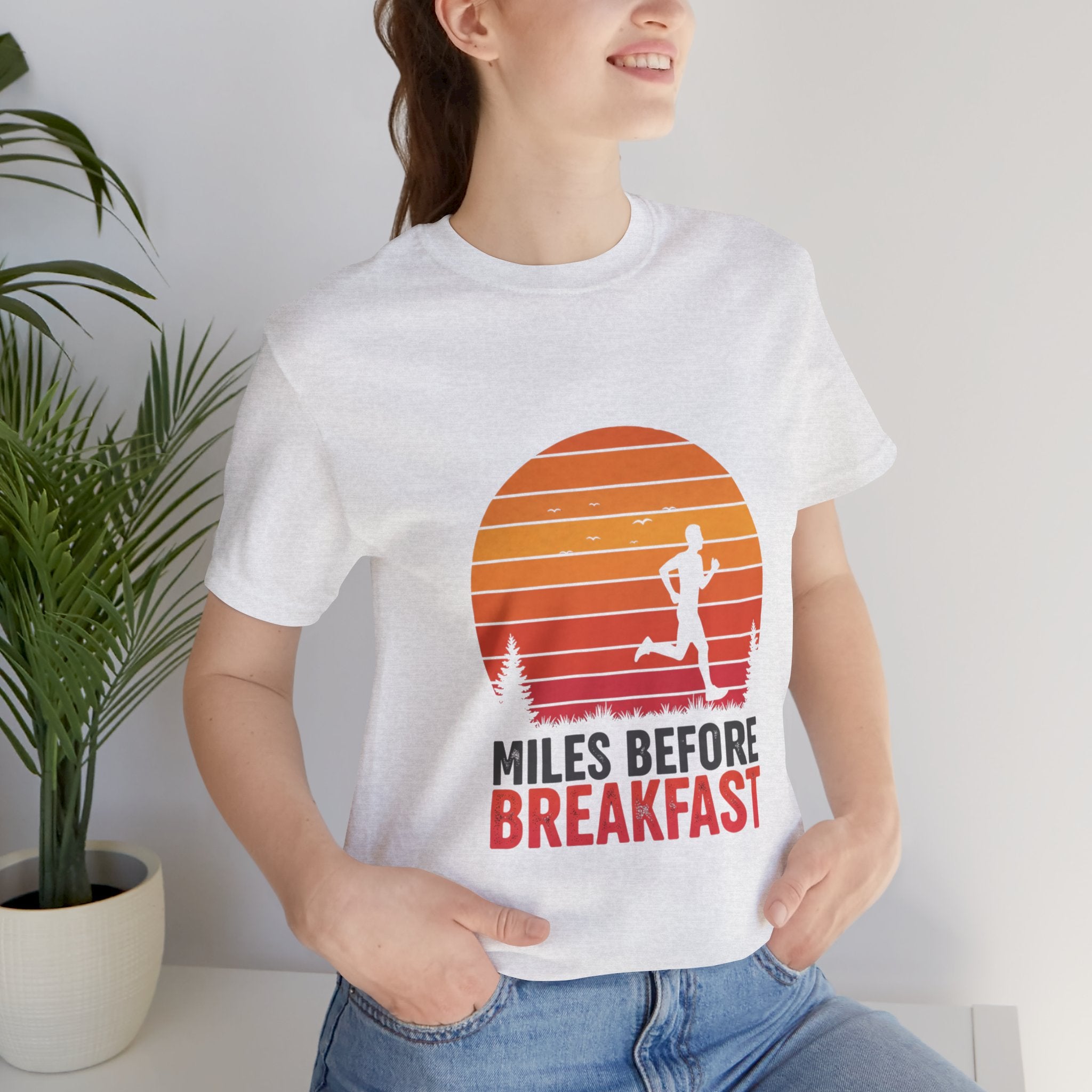Miles Before Breakfast Sunset - Person Runner Silhouette - Morning Run Tee