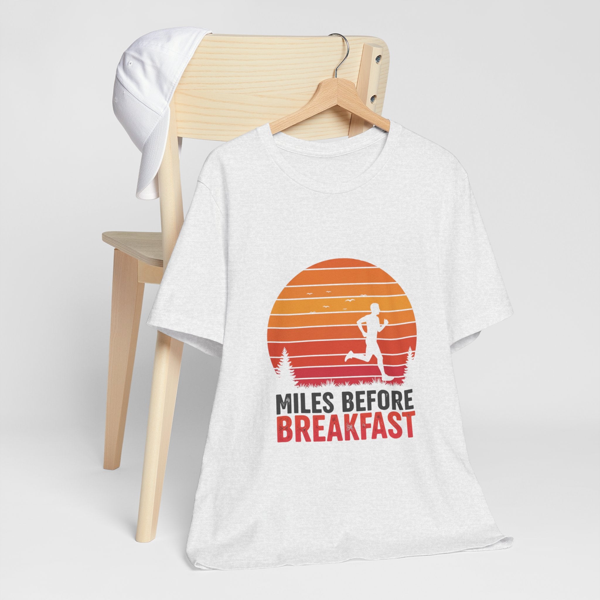Miles Before Breakfast Sunset - Person Runner Silhouette - Morning Run Tee