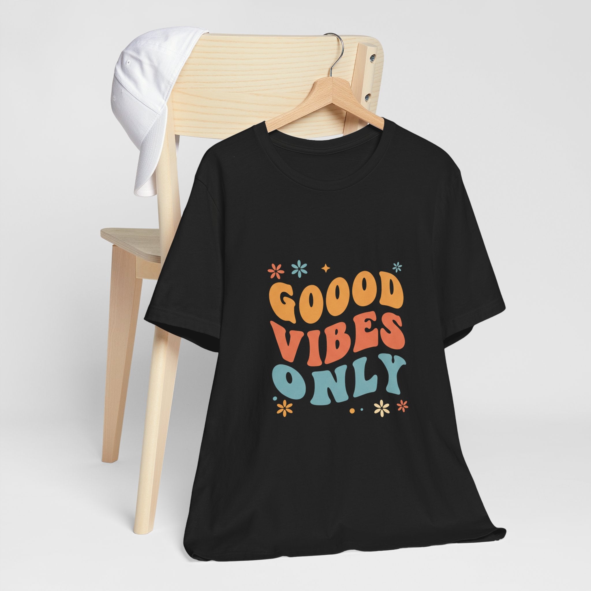 Good Vibes Only Retro - 70s Rainbow Design Tee - Groovy Positive Shirt