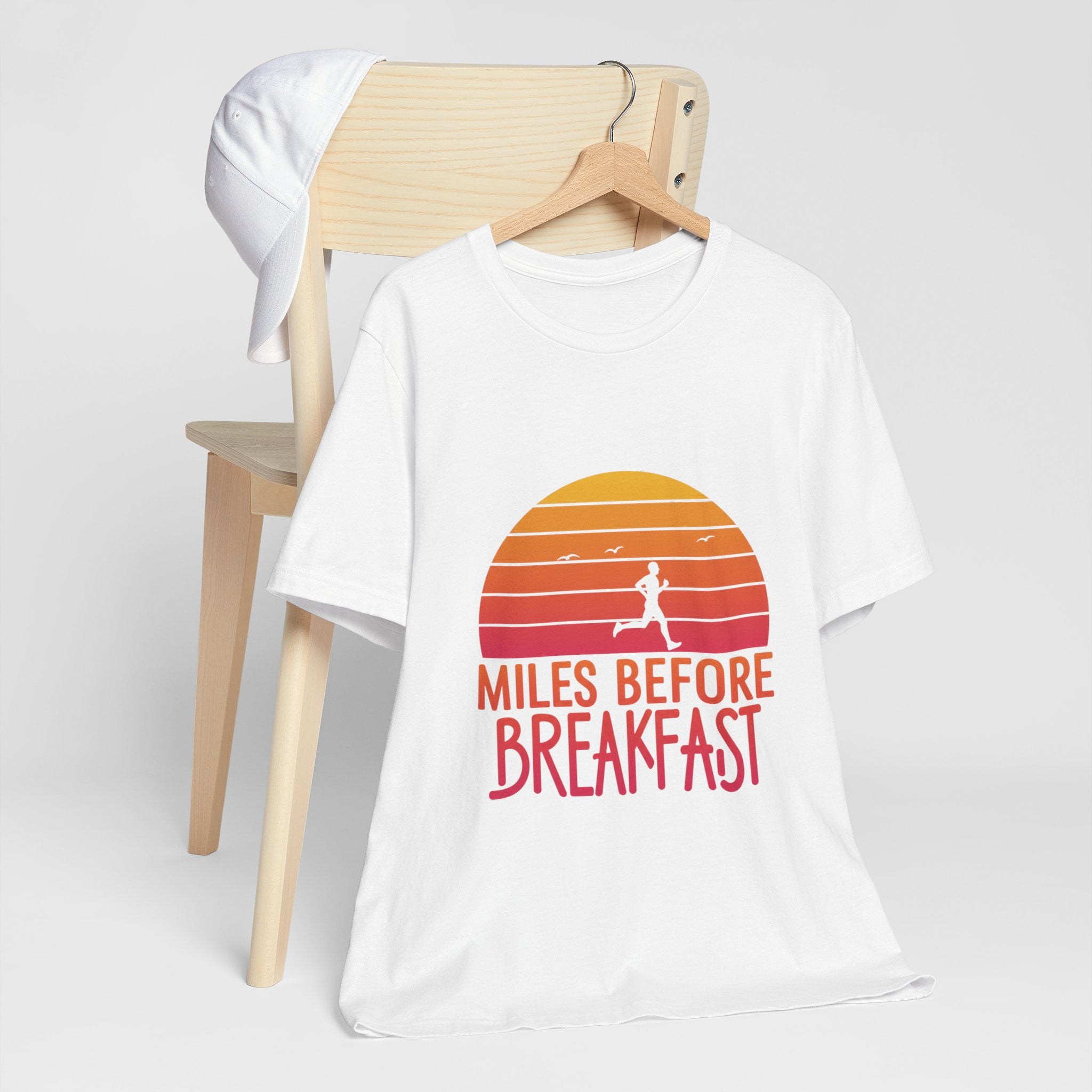 Miles Before Breakfast Bold - Typography Runner Tee - Morning Motivation Shirt
