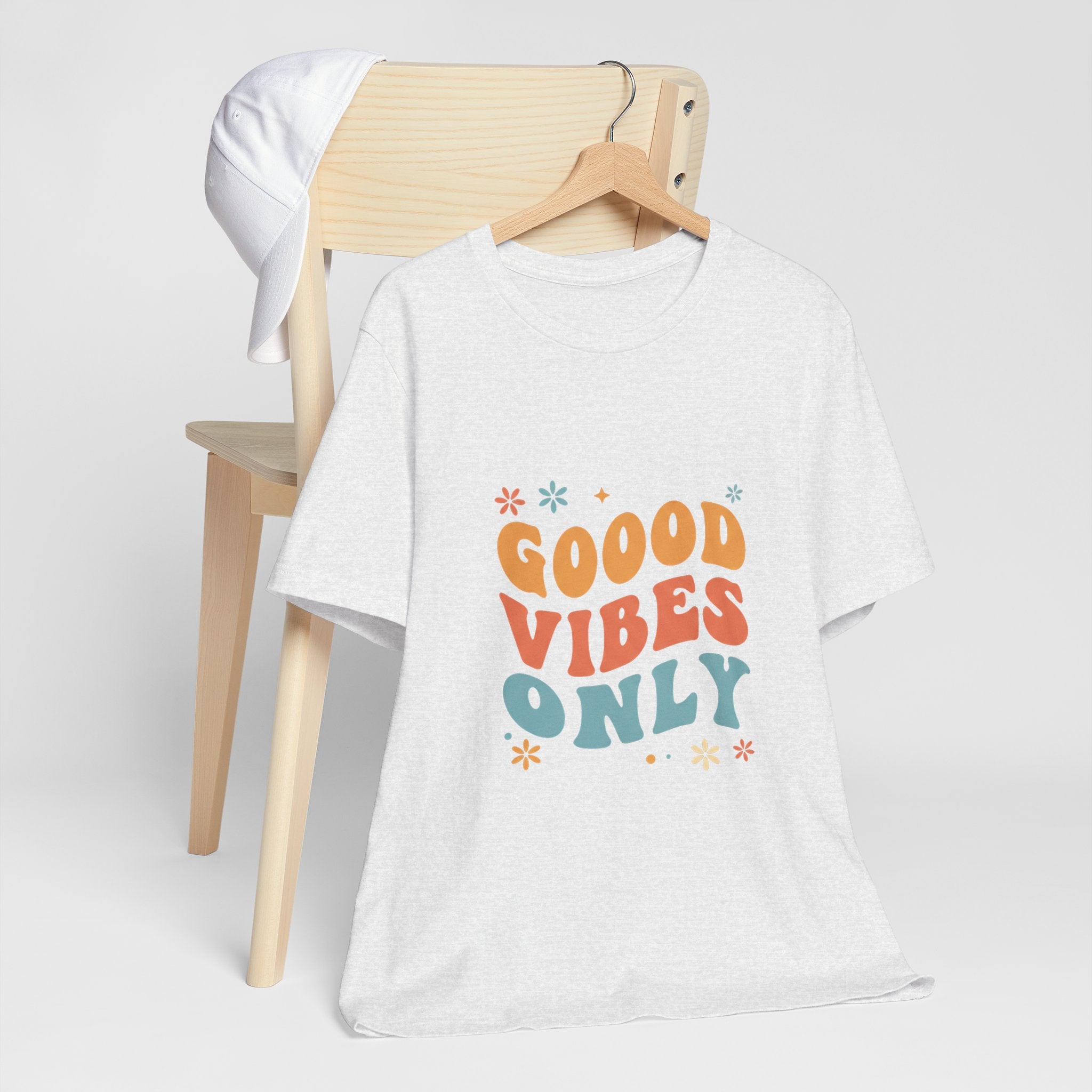 Good Vibes Only Retro - 70s Rainbow Design Tee - Groovy Positive Shirt