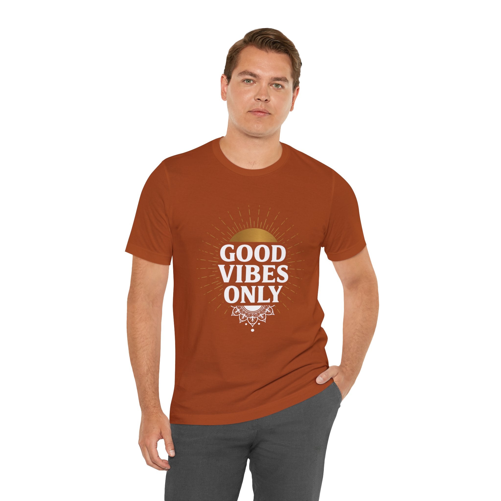 Good Vibes Only Sunrise - Mandala Sun Design Tee - Positive Energy Shirt