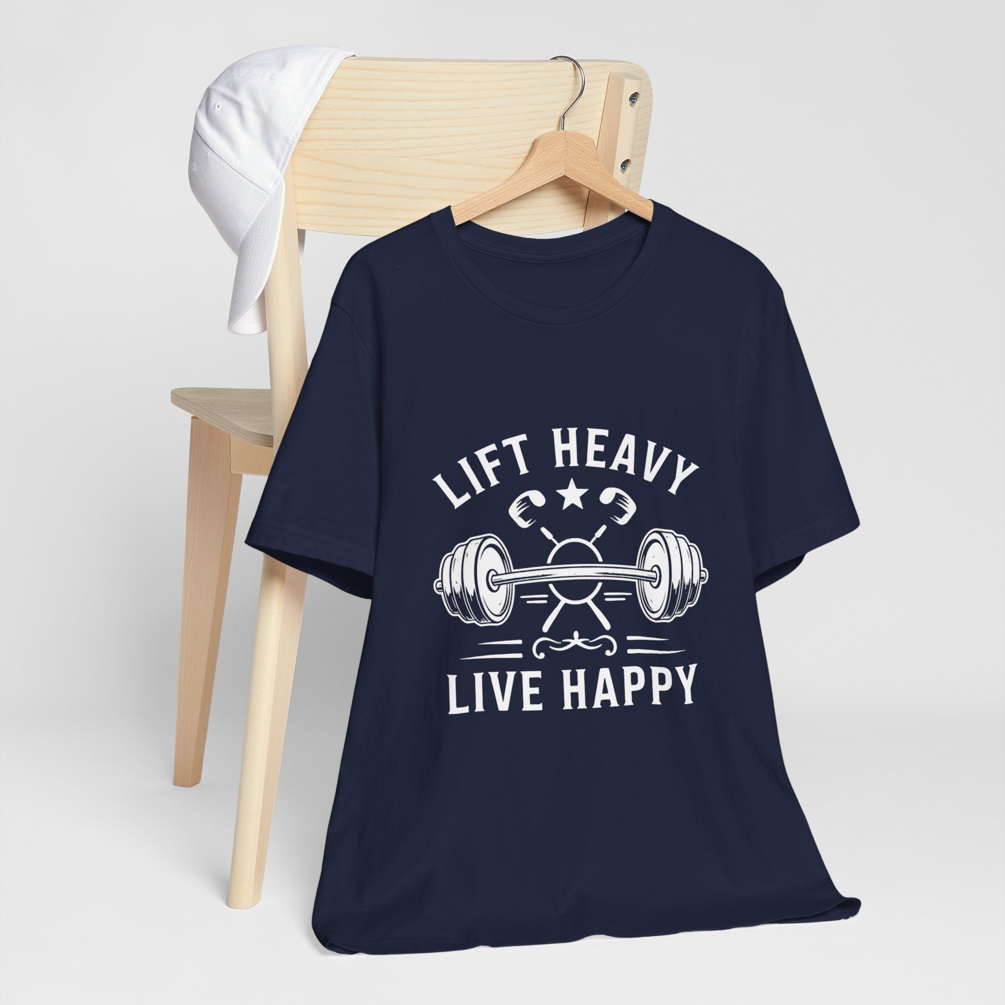 Lift Heavy Live Happy Barbell - Detailed Weight Design - Powerlifting Tee
