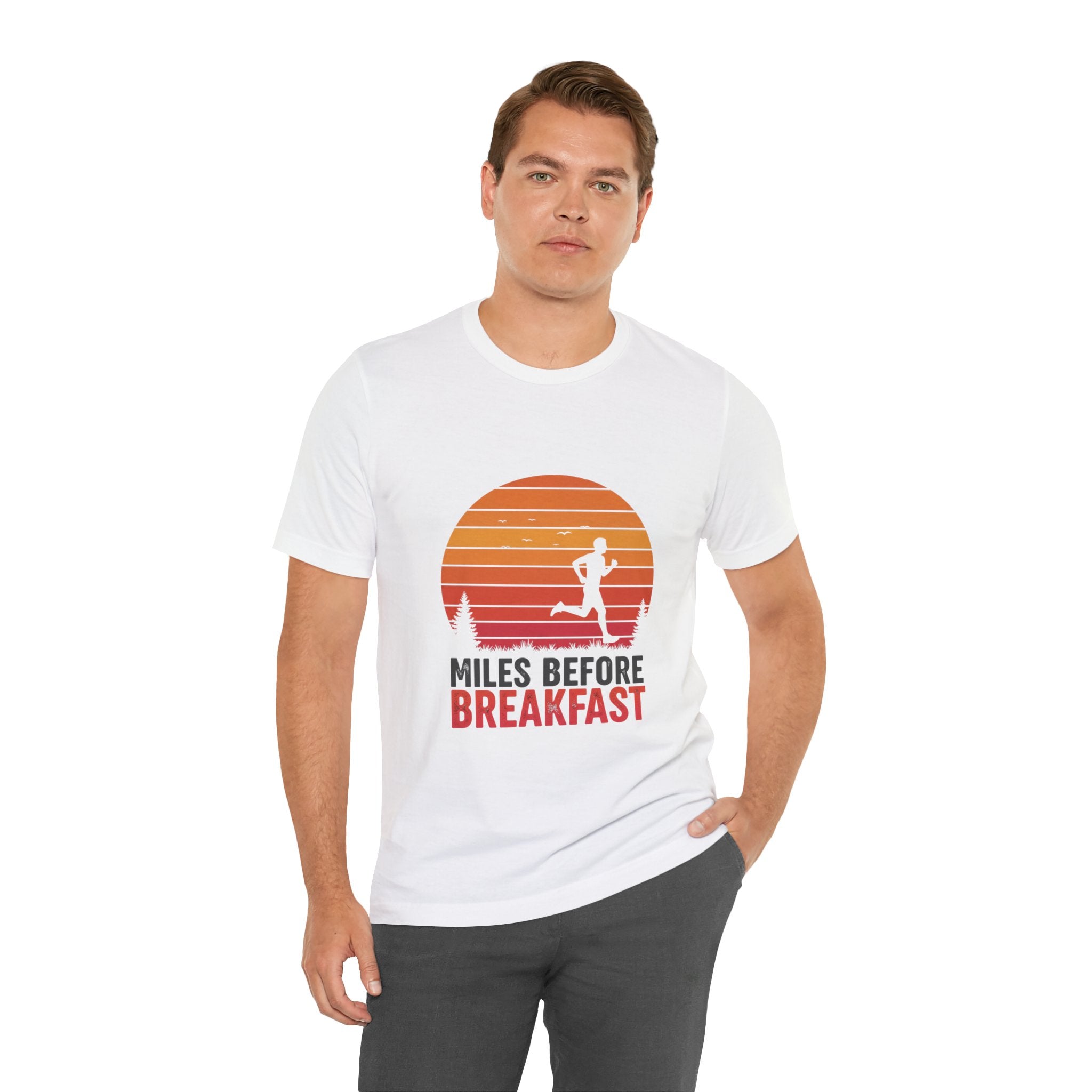 Miles Before Breakfast Sunset - Person Runner Silhouette - Morning Run Tee