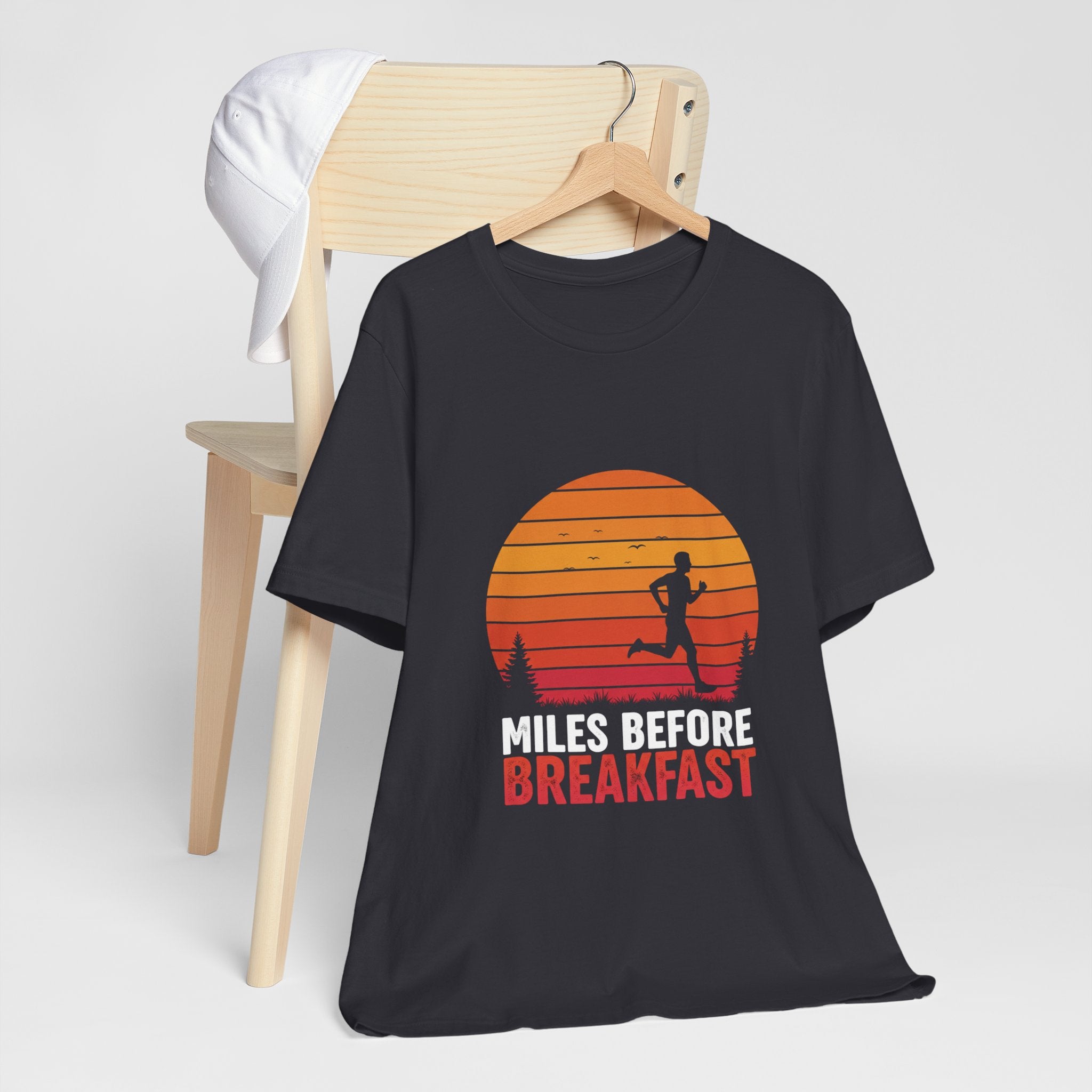 Miles Before Breakfast Sunset - Person Runner Silhouette - Morning Run Tee