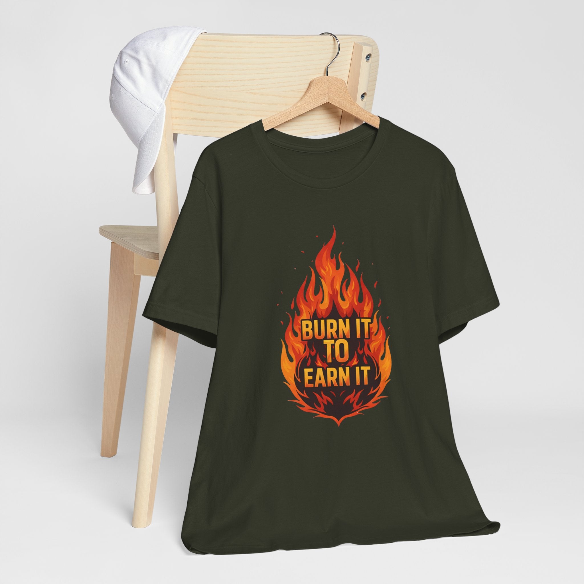 Burn It To Earn It Flames - Fire Design Workout Tee - Cardio Energy Shirt