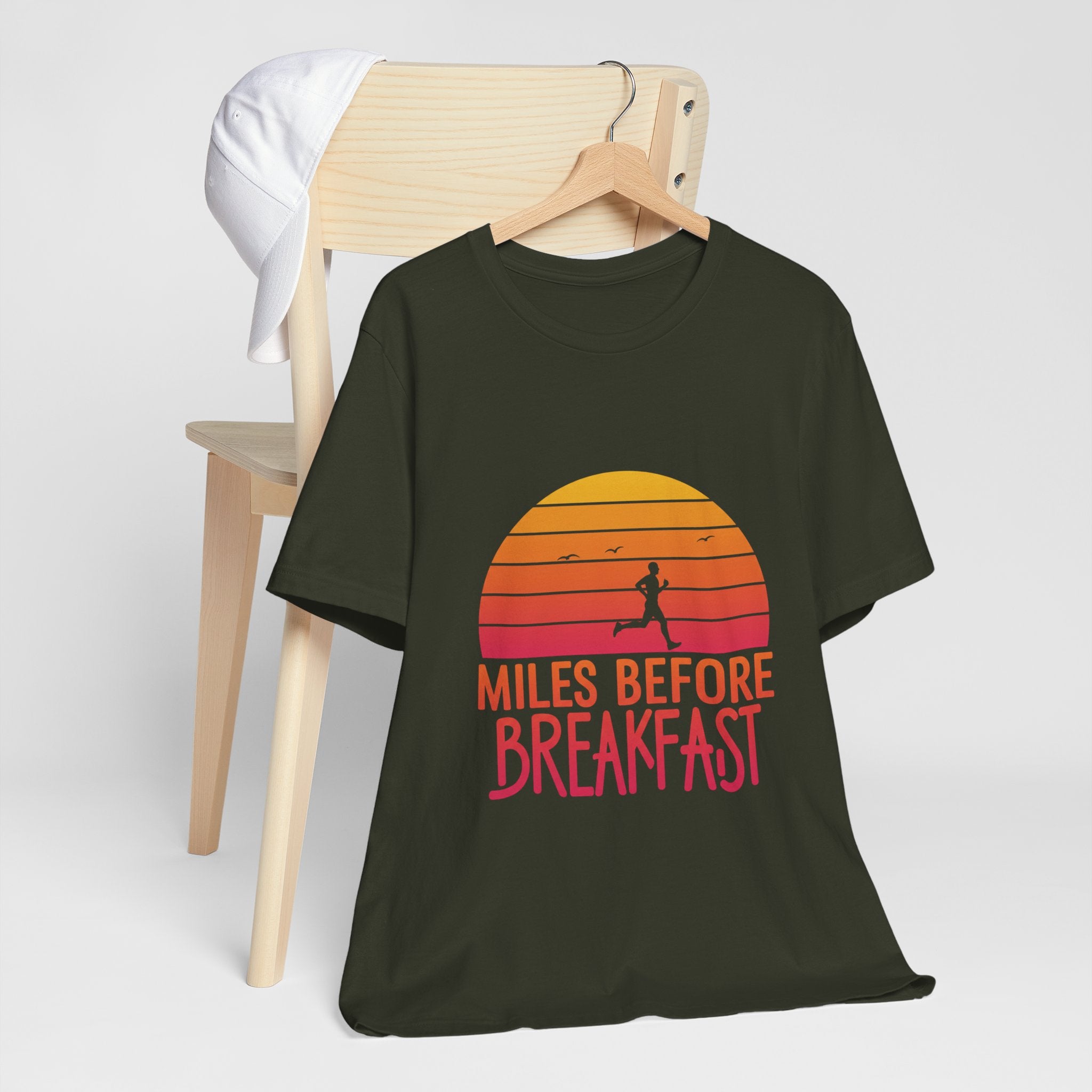 Miles Before Breakfast Bold - Typography Runner Tee - Morning Motivation Shirt
