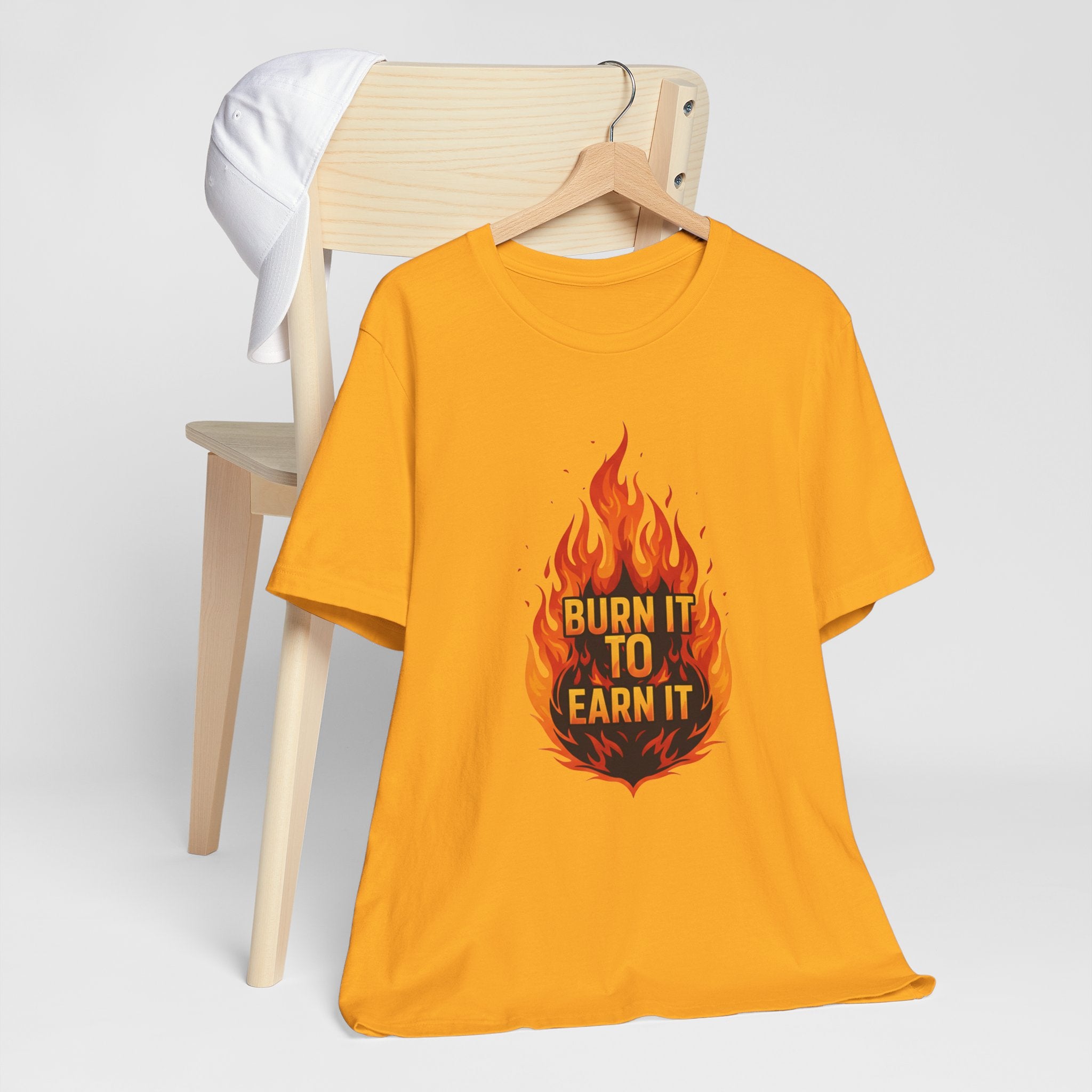 Burn It To Earn It Flames - Fire Design Workout Tee - Cardio Energy Shirt