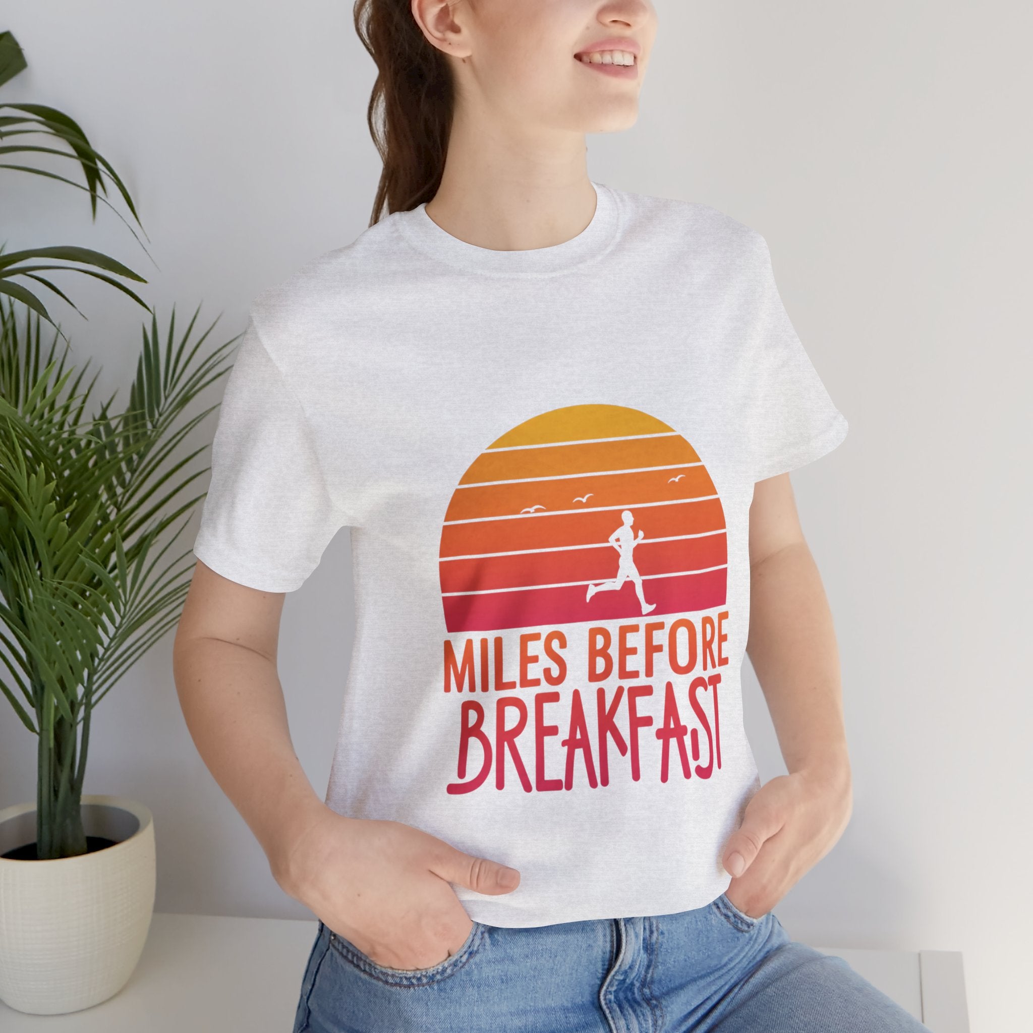 Miles Before Breakfast Bold - Typography Runner Tee - Morning Motivation Shirt