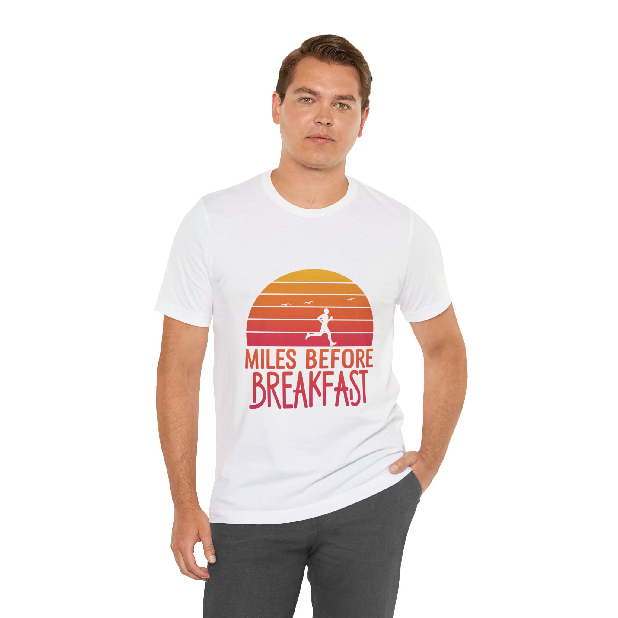 Miles Before Breakfast Bold - Typography Runner Tee - Morning Motivation Shirt