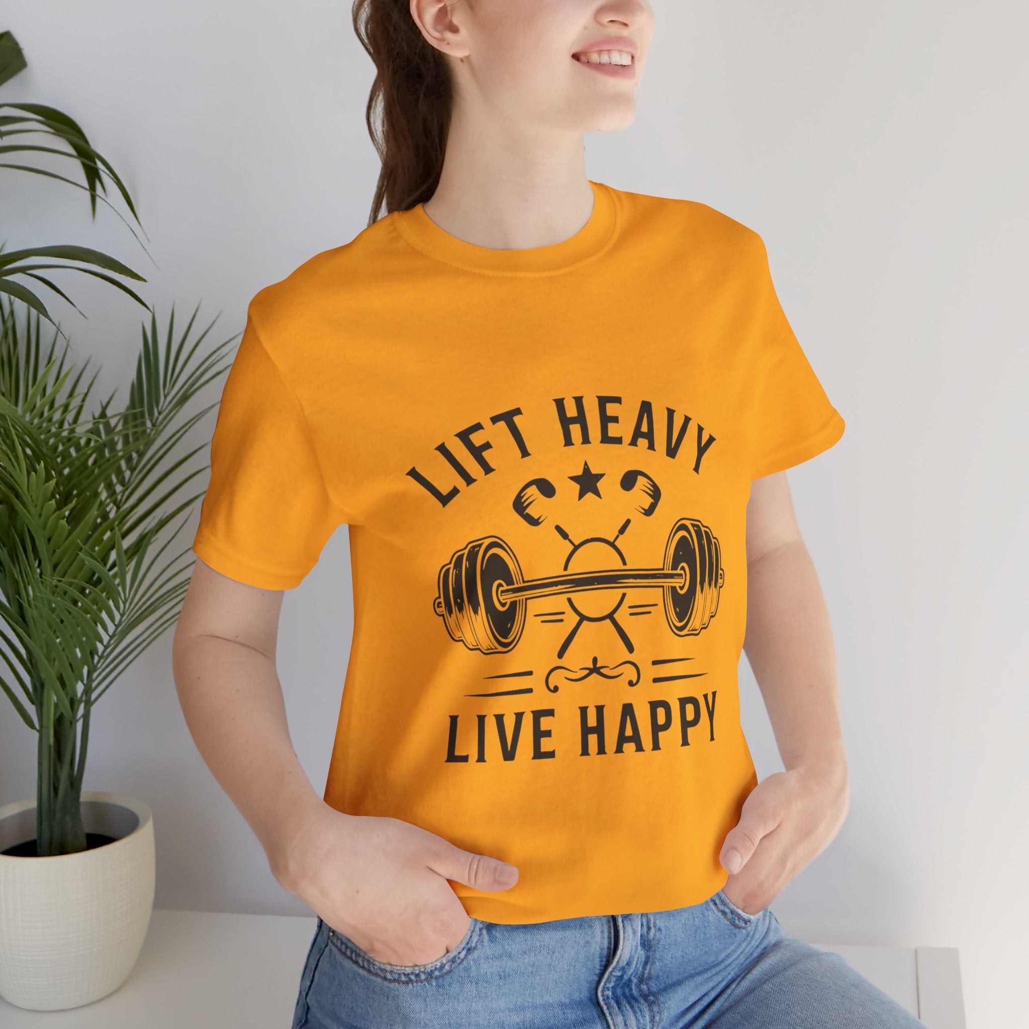Lift Heavy Live Happy Barbell - Detailed Weight Design - Powerlifting Tee