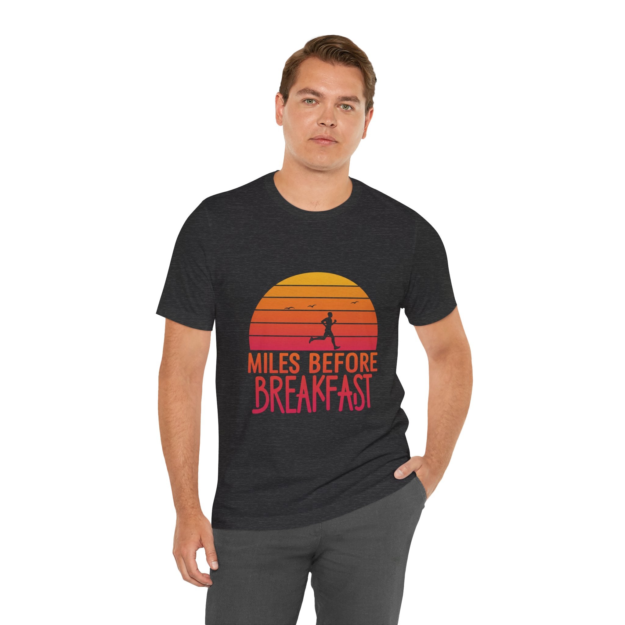 Miles Before Breakfast Bold - Typography Runner Tee - Morning Motivation Shirt