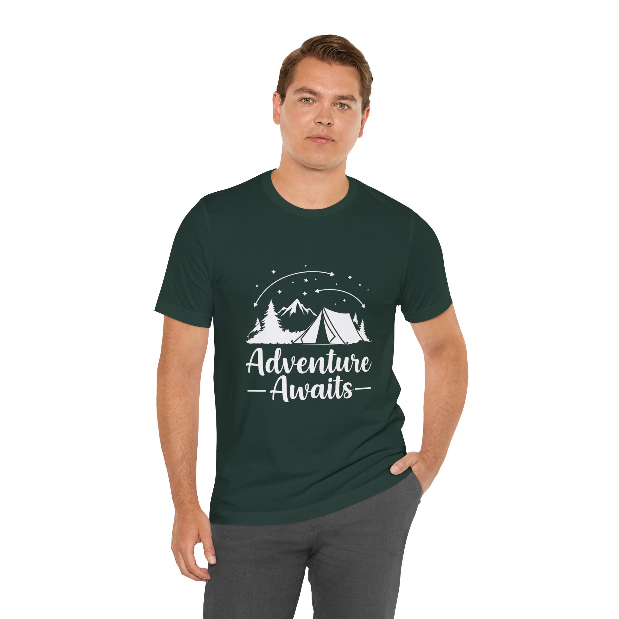 Adventure Awaits Forest Camp - Pine Trees T-Shirt - Wilderness Explorer Tee