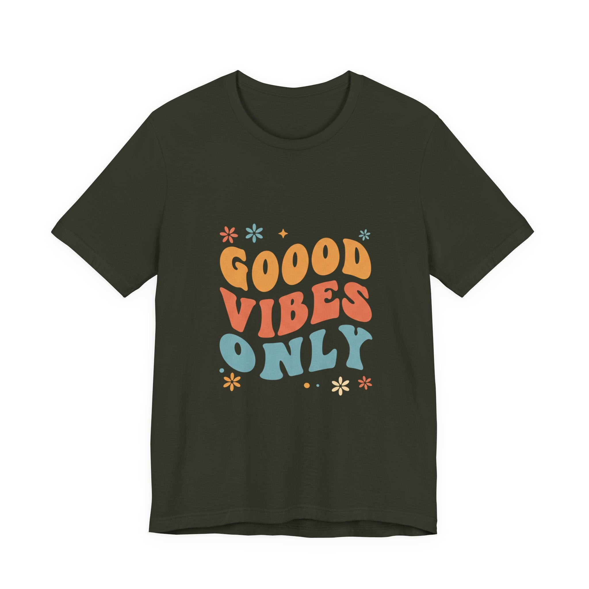 Good Vibes Only Retro - 70s Rainbow Design Tee - Groovy Positive Shirt