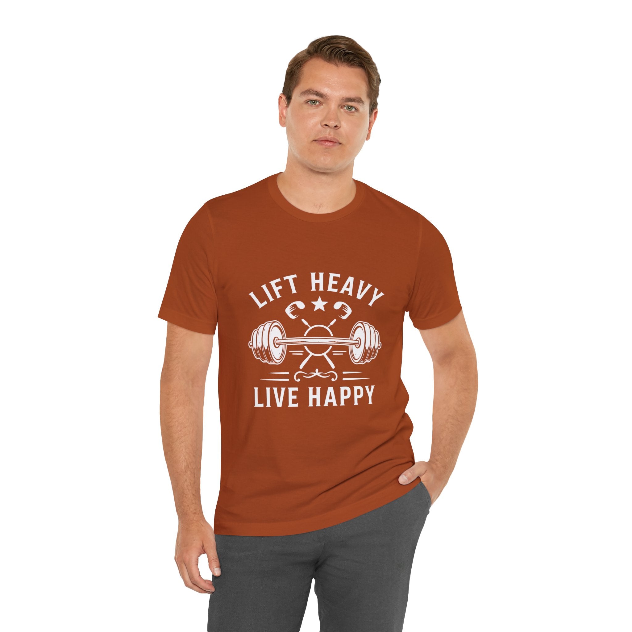 Lift Heavy Live Happy Barbell - Detailed Weight Design - Powerlifting Tee