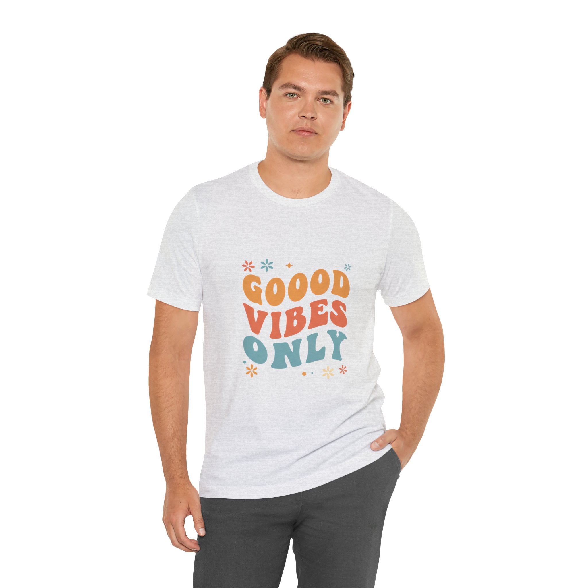 Good Vibes Only Retro - 70s Rainbow Design Tee - Groovy Positive Shirt