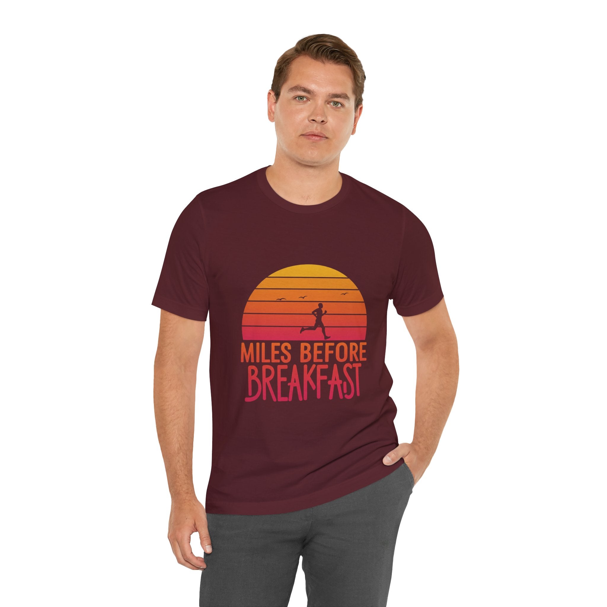 Miles Before Breakfast Bold - Typography Runner Tee - Morning Motivation Shirt