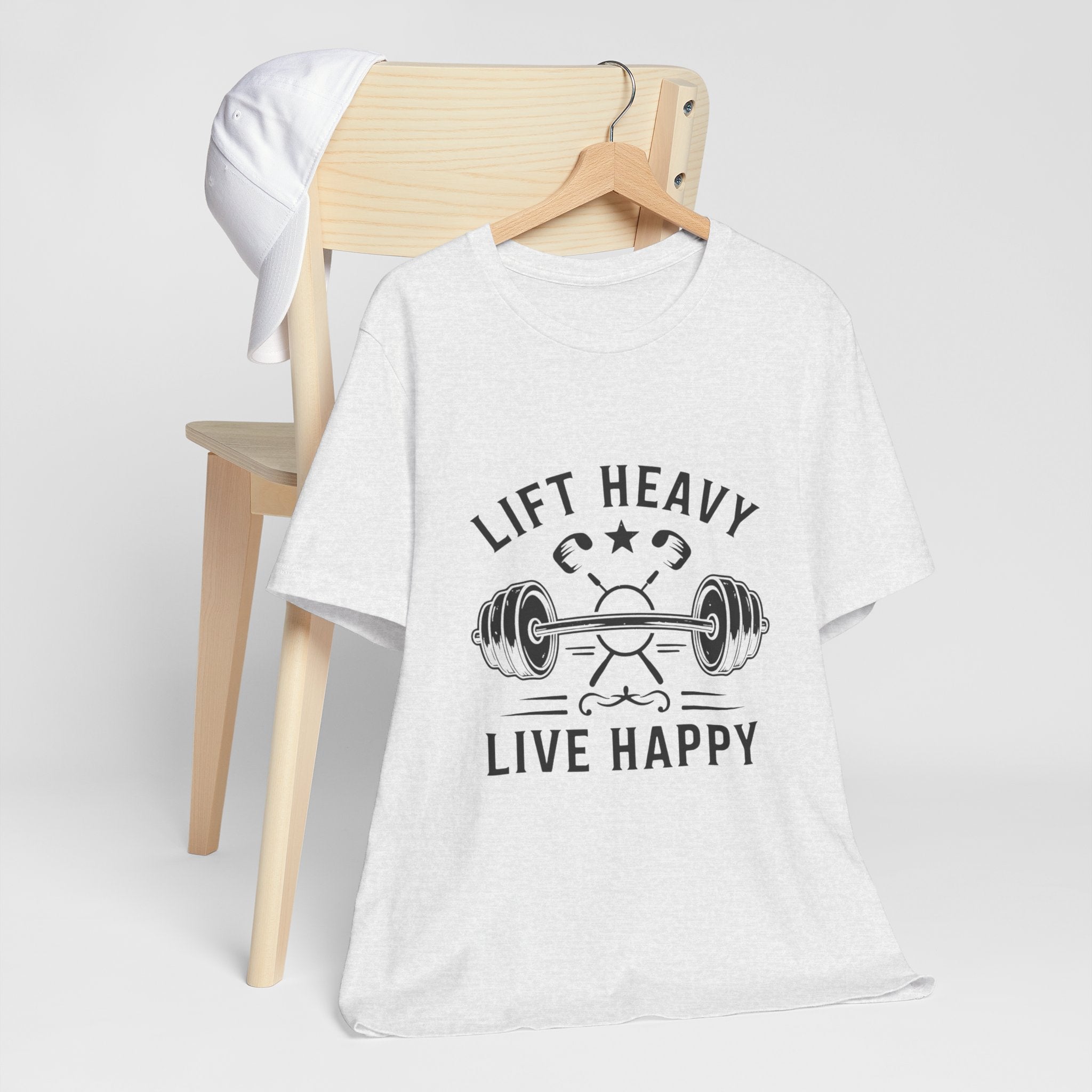 Lift Heavy Live Happy Barbell - Detailed Weight Design - Powerlifting Tee