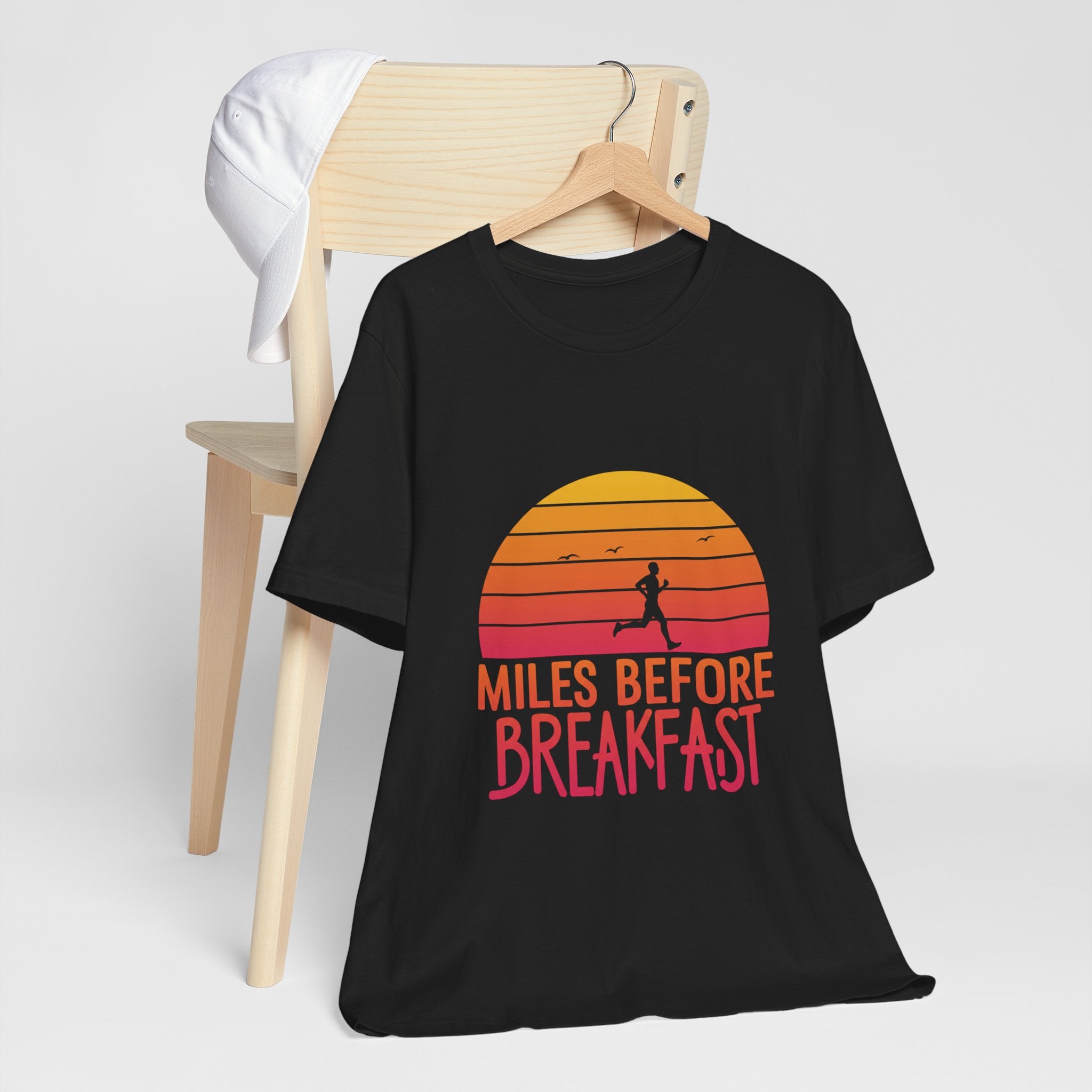 Miles Before Breakfast Bold - Typography Runner Tee - Morning Motivation Shirt