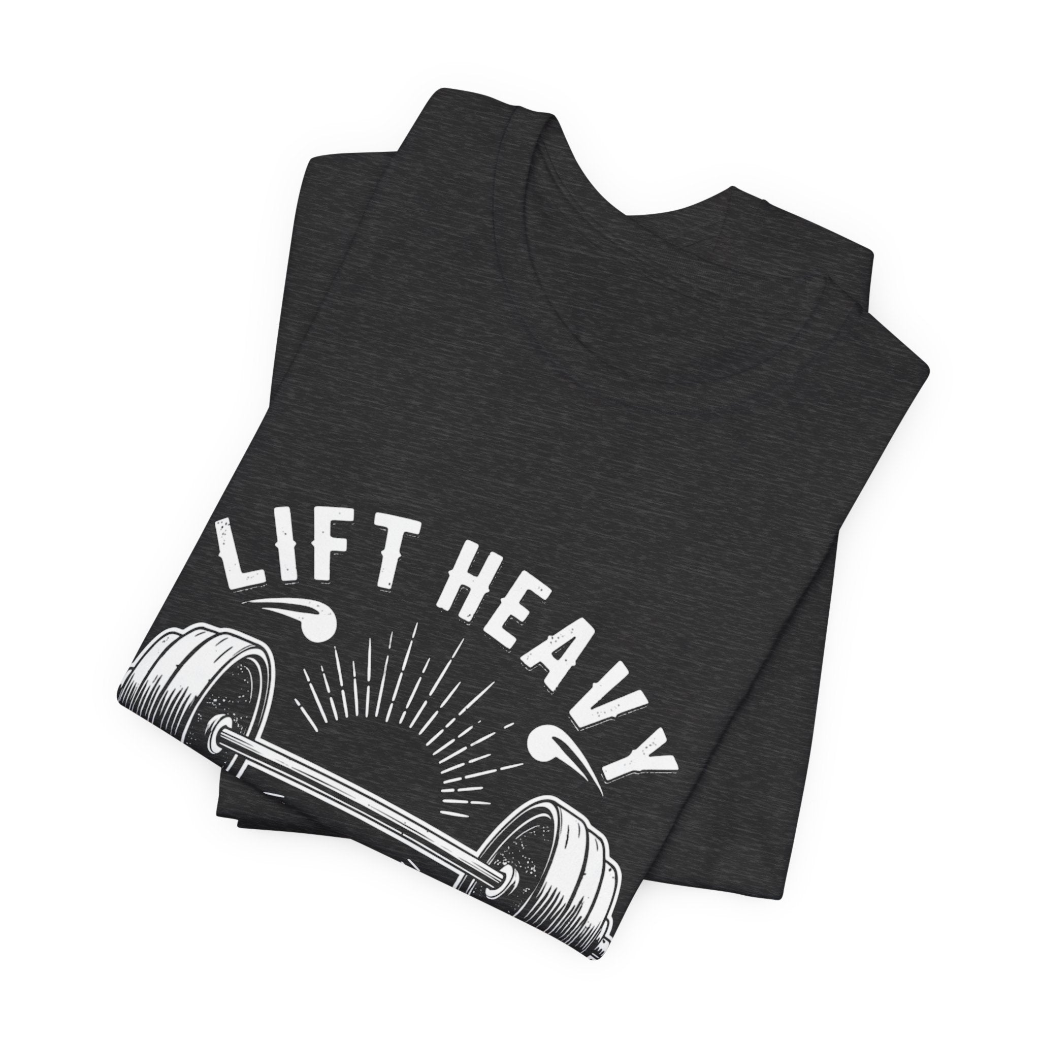 Lift Heavy Live Happy Rays - Sunburst Barbell Tee - Strength Happiness Shirt