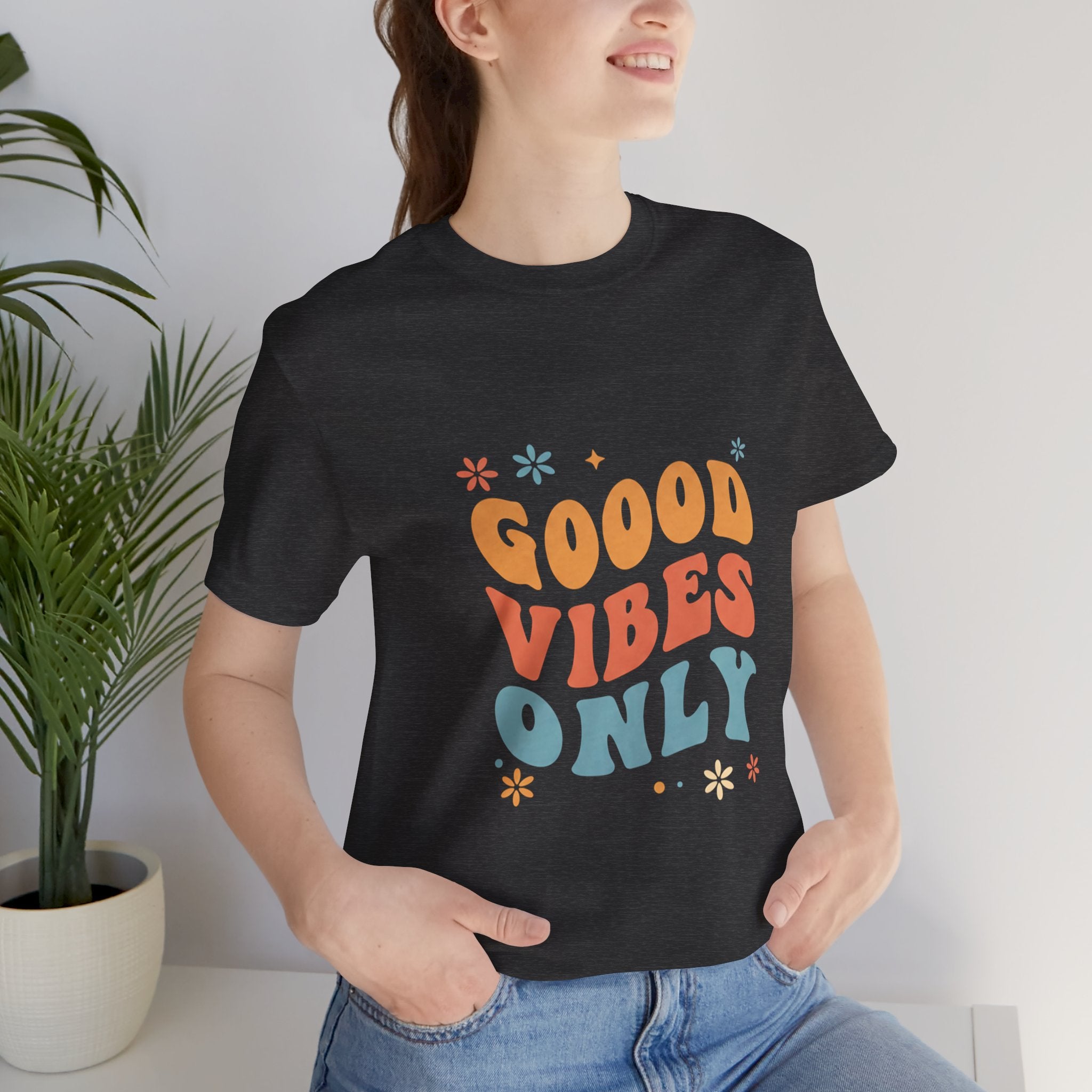 Good Vibes Only Retro - 70s Rainbow Design Tee - Groovy Positive Shirt