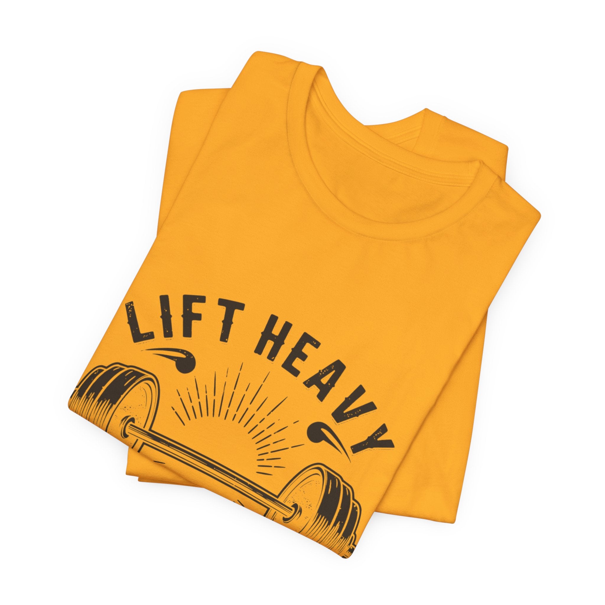 Lift Heavy Live Happy Rays - Sunburst Barbell Tee - Strength Happiness Shirt