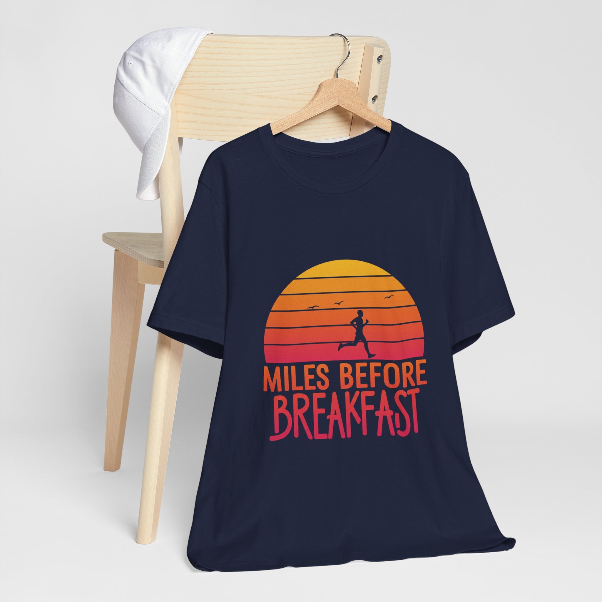 Miles Before Breakfast Bold - Typography Runner Tee - Morning Motivation Shirt