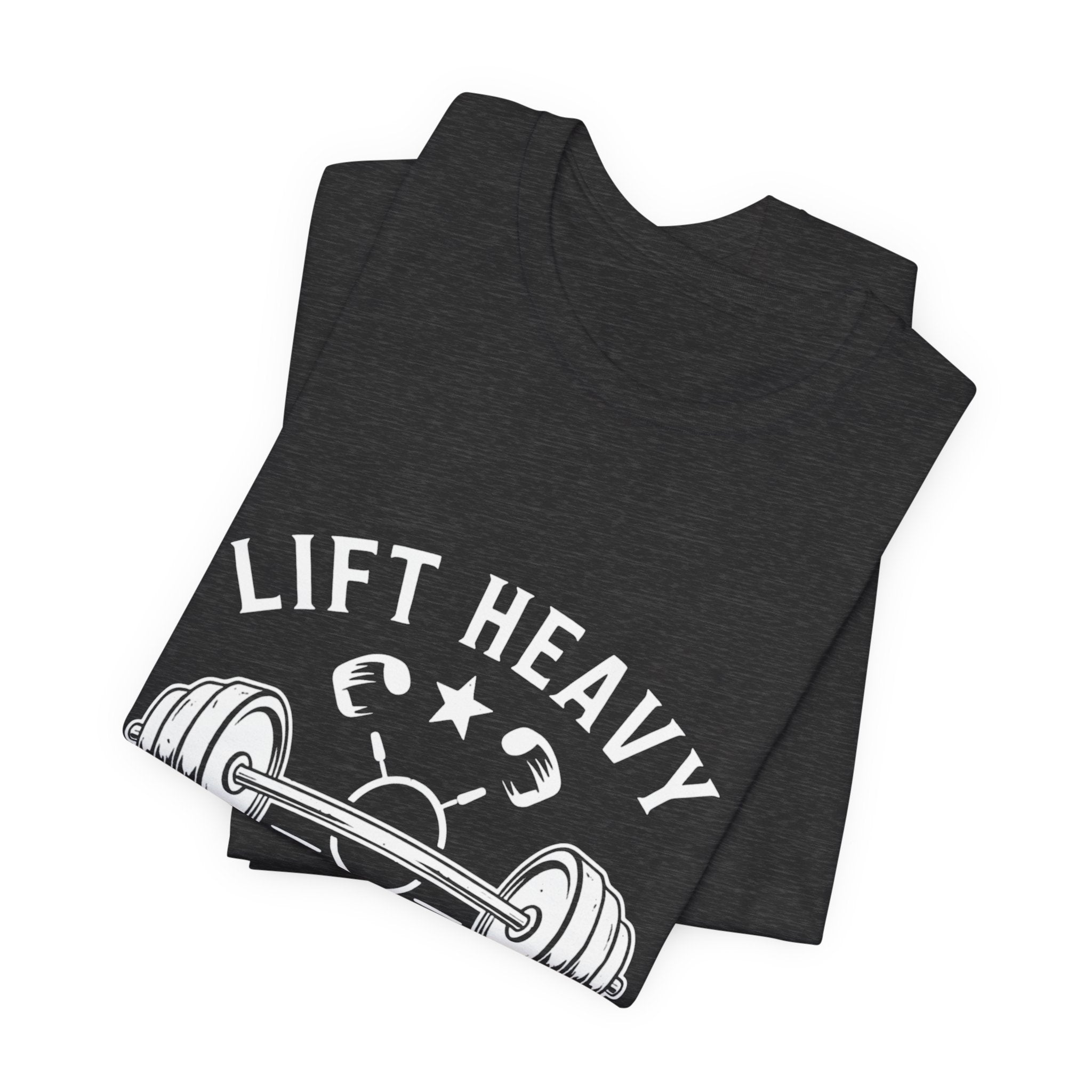 Lift Heavy Live Happy Barbell - Detailed Weight Design - Powerlifting Tee