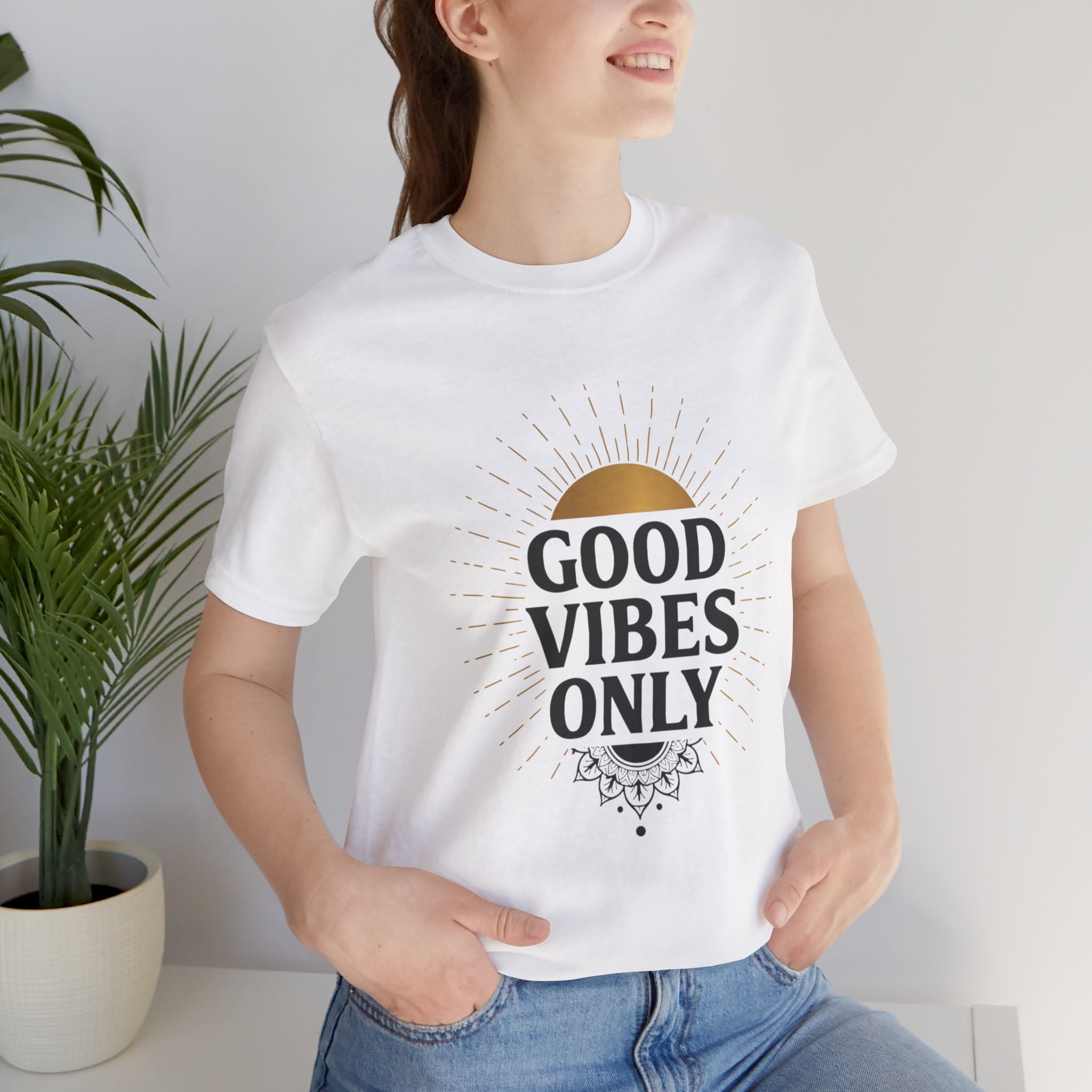 Good Vibes Only Sunrise - Mandala Sun Design Tee - Positive Energy Shirt