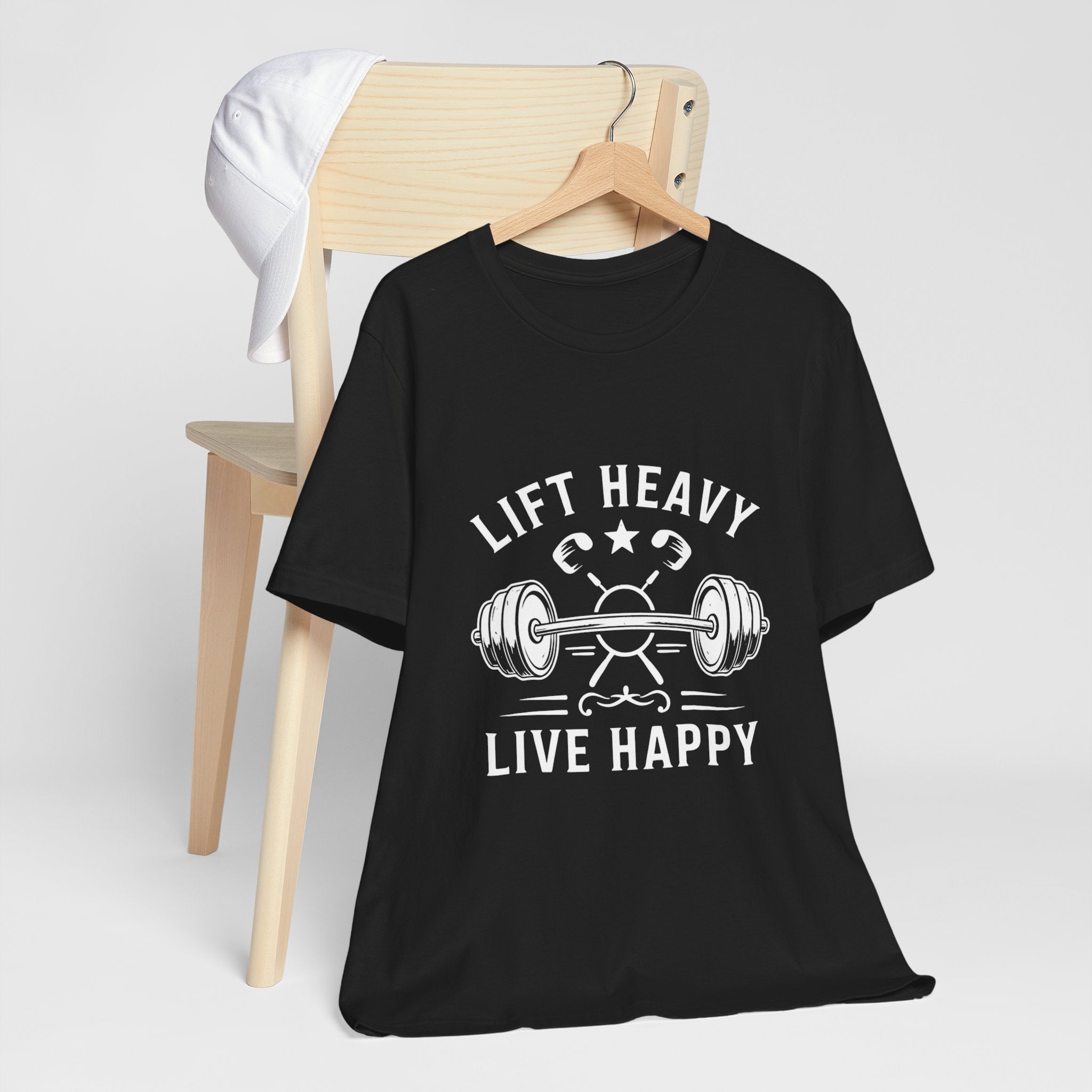 Lift Heavy Live Happy Barbell - Detailed Weight Design - Powerlifting Tee