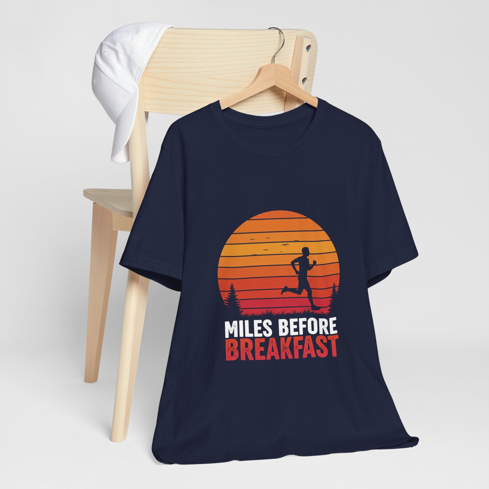 Miles Before Breakfast Sunset - Person Runner Silhouette - Morning Run Tee