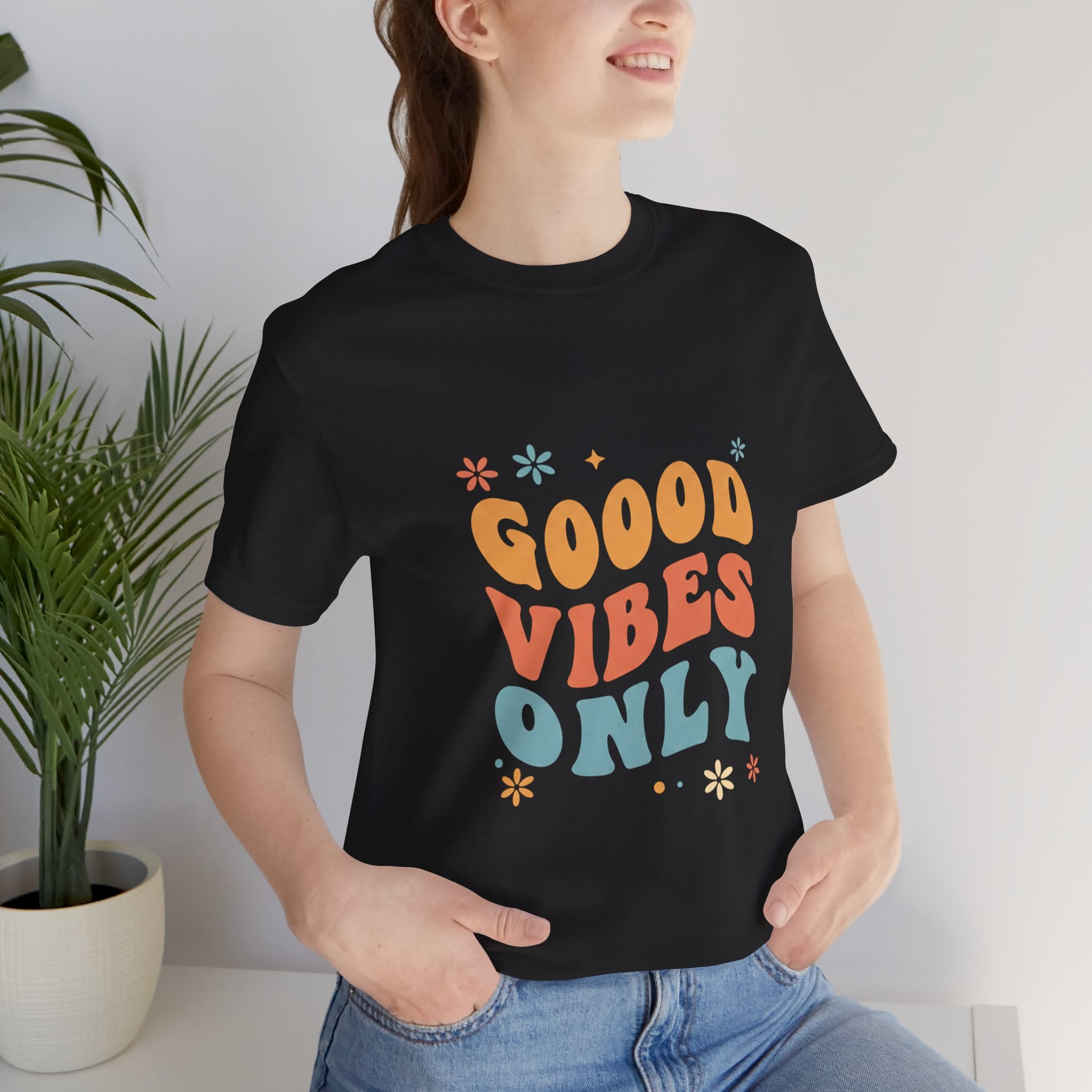 Good Vibes Only Retro - 70s Rainbow Design Tee - Groovy Positive Shirt