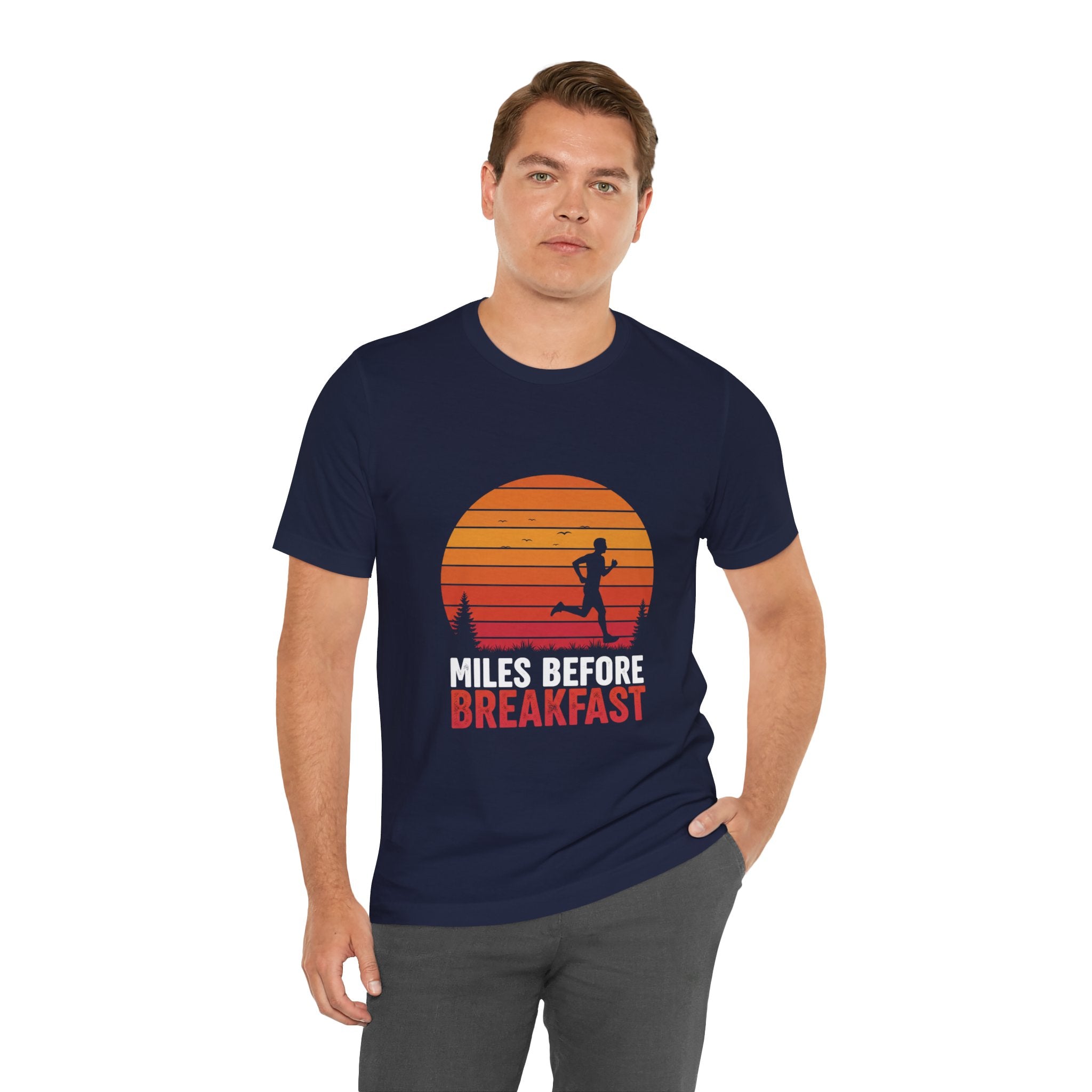 Miles Before Breakfast Sunset - Person Runner Silhouette - Morning Run Tee