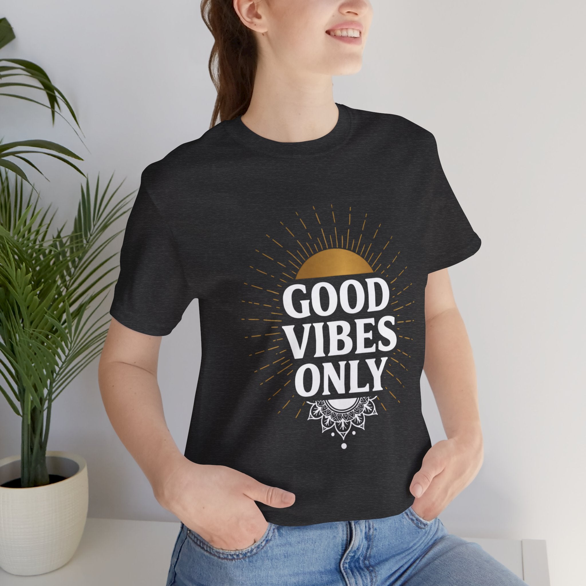 Good Vibes Only Sunrise - Mandala Sun Design Tee - Positive Energy Shirt