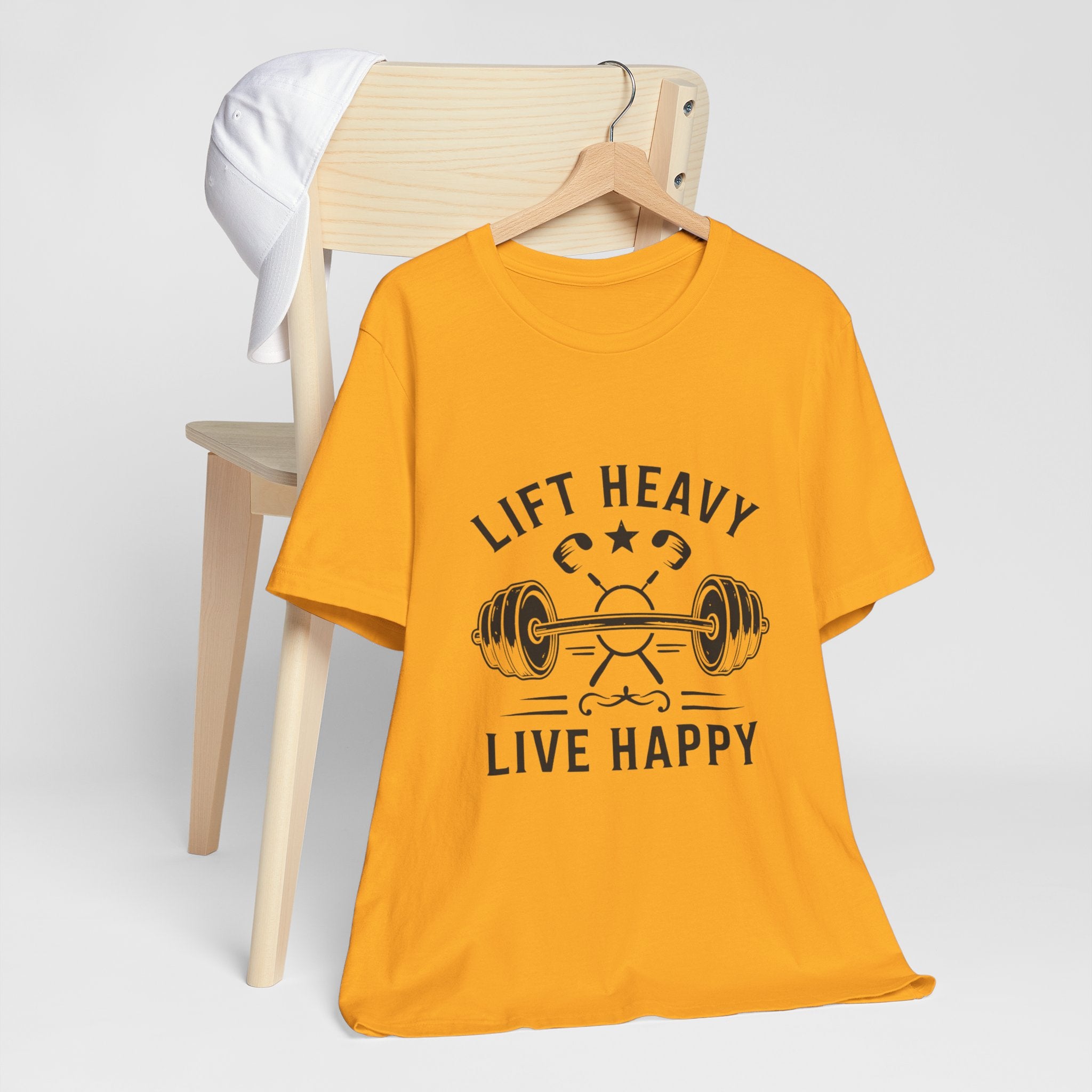Lift Heavy Live Happy Barbell - Detailed Weight Design - Powerlifting Tee